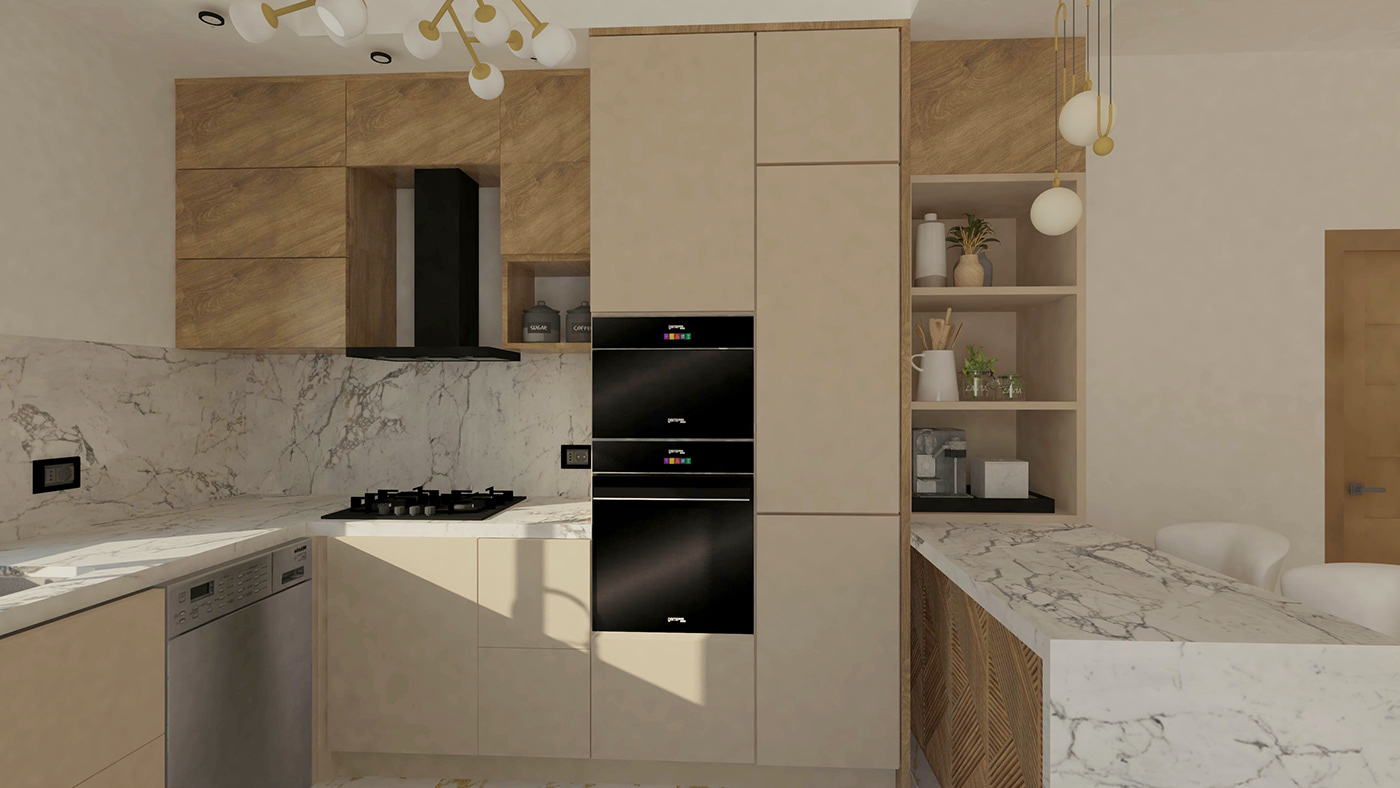 Interior kitchen design visualization Render interior design  modern 3D vray
