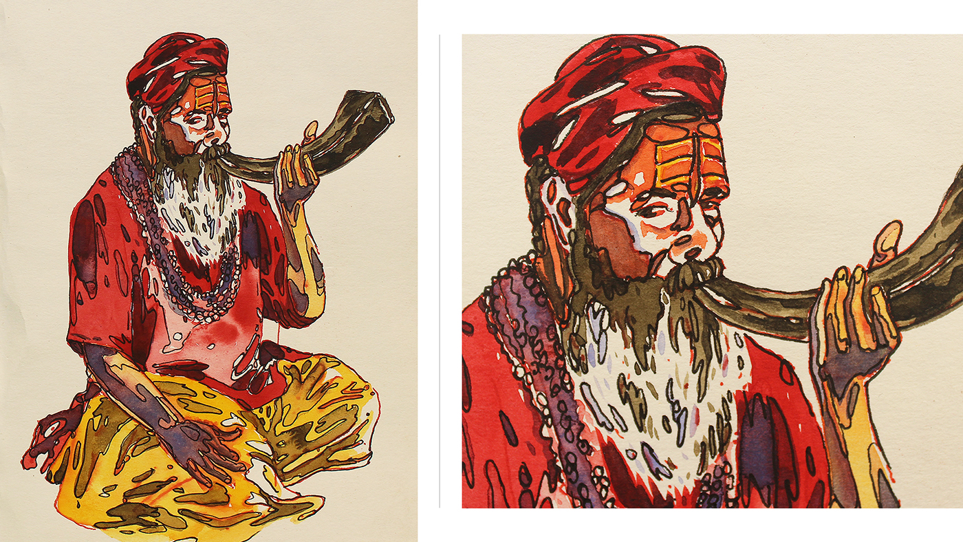drawings illustrations faces India noida assam watercolour compositions Crocs bira