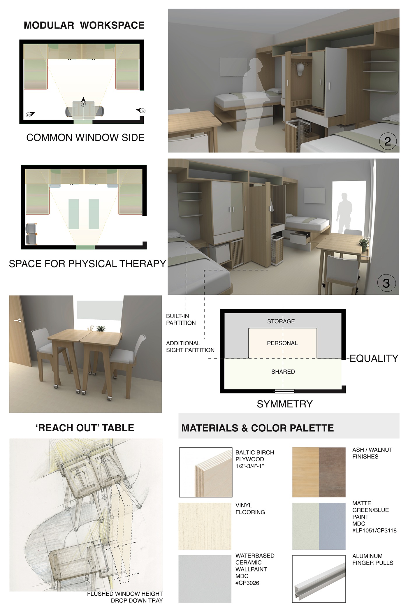 Interior healthcare bedroom Space  community interiorarchitecture risd rehabilitation wood