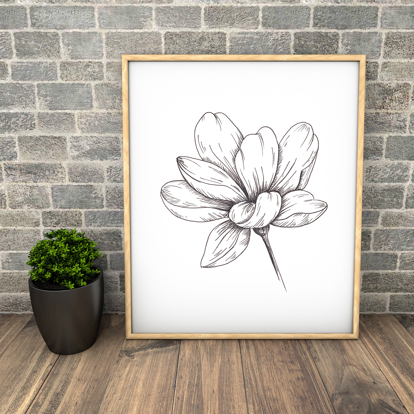 flower sketch Isolated hand drawn black and white print romantic blossom pretty wedding