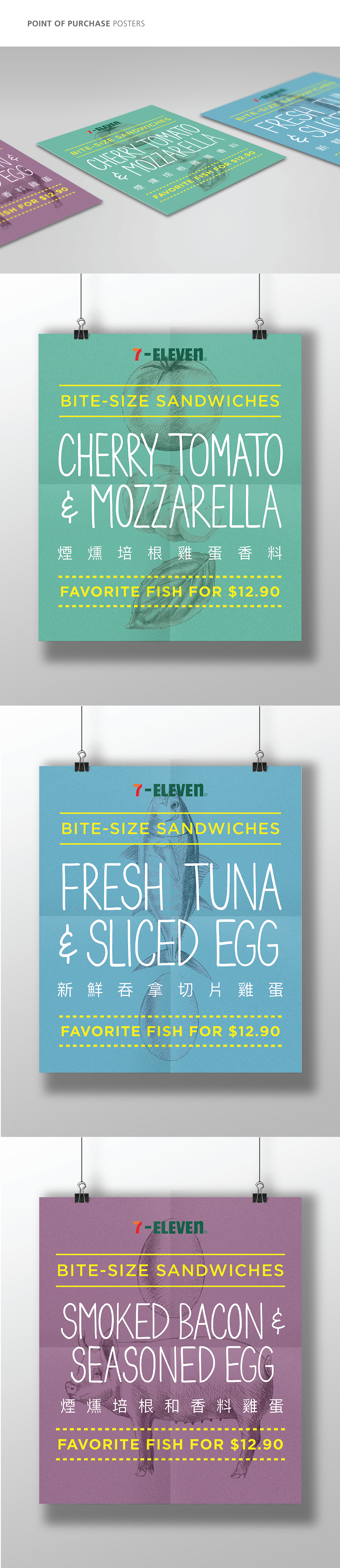 FMCG 7-Eleven Sandwiches package design drawings fresh Variety of Flavors egg bacon tuna fish meat Vegetarian