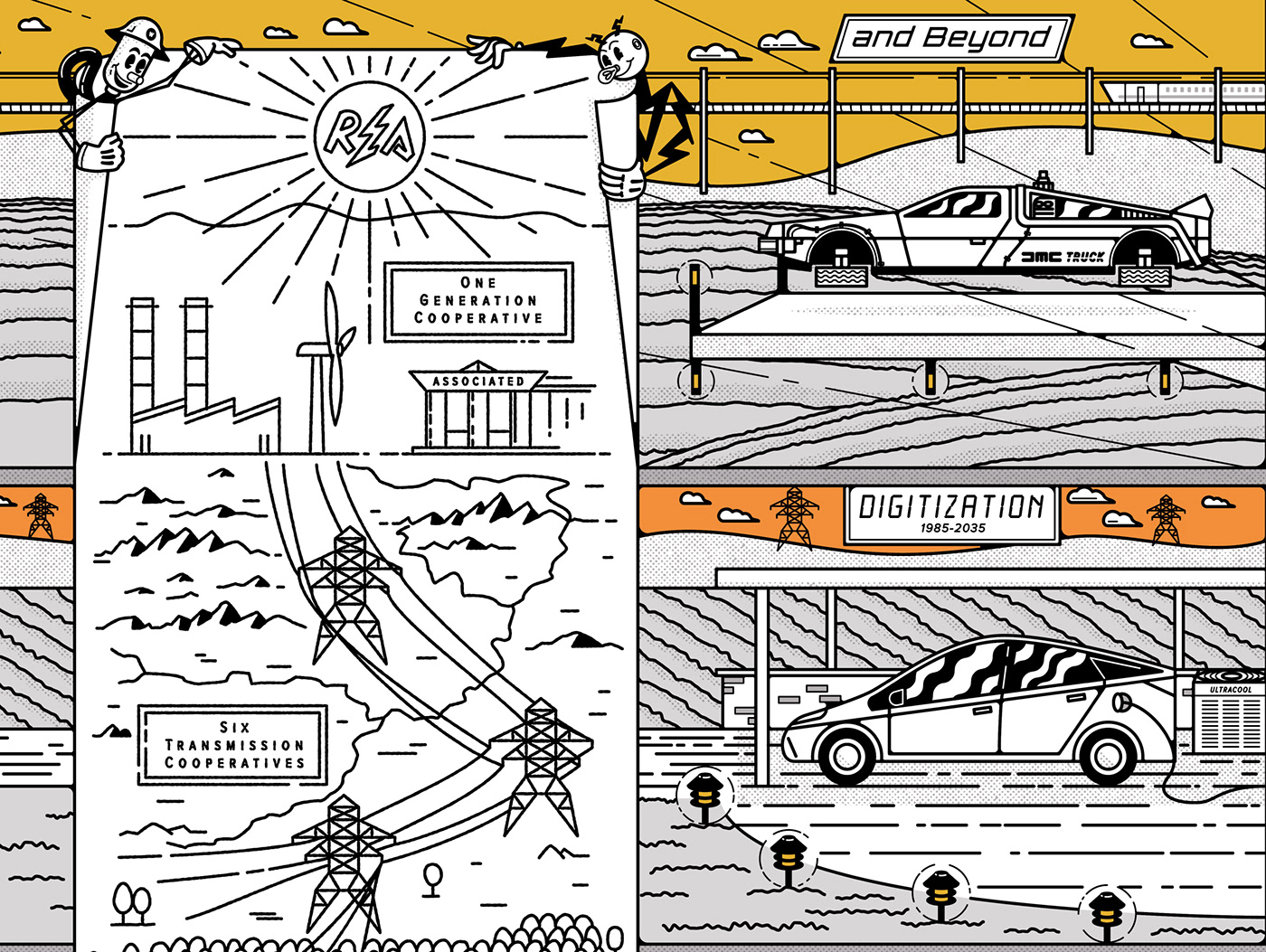DeLorean Electric Car future graphicdesign ILLUSTRATION  Mural Muralist president video game vintage truck