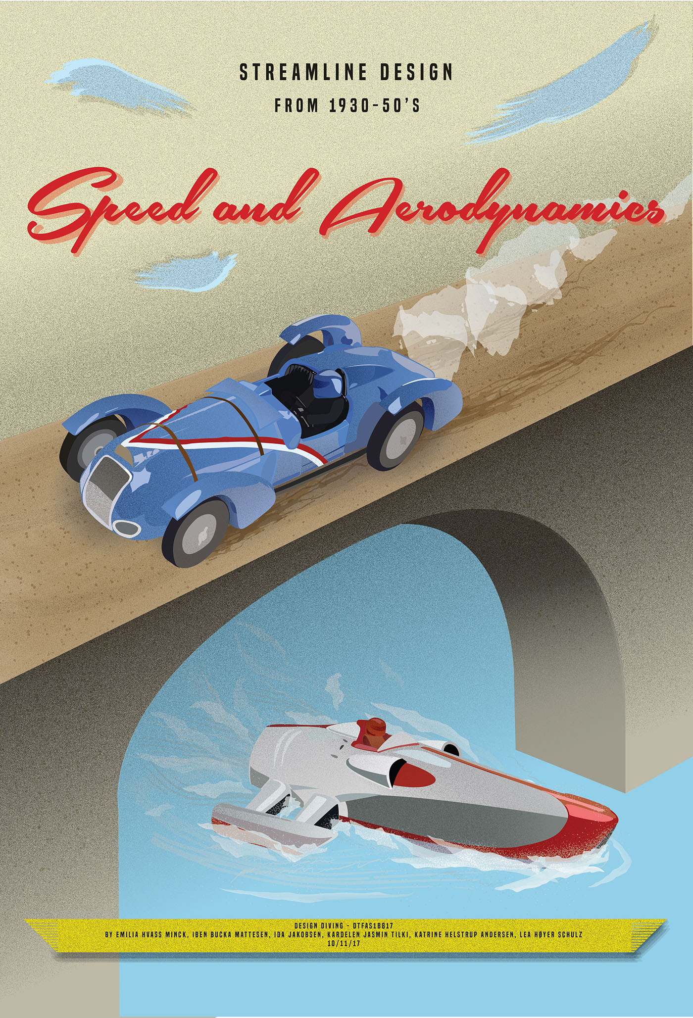 Streamline artdeco poster gradient grain oldschool racer speed Aerodynamics student