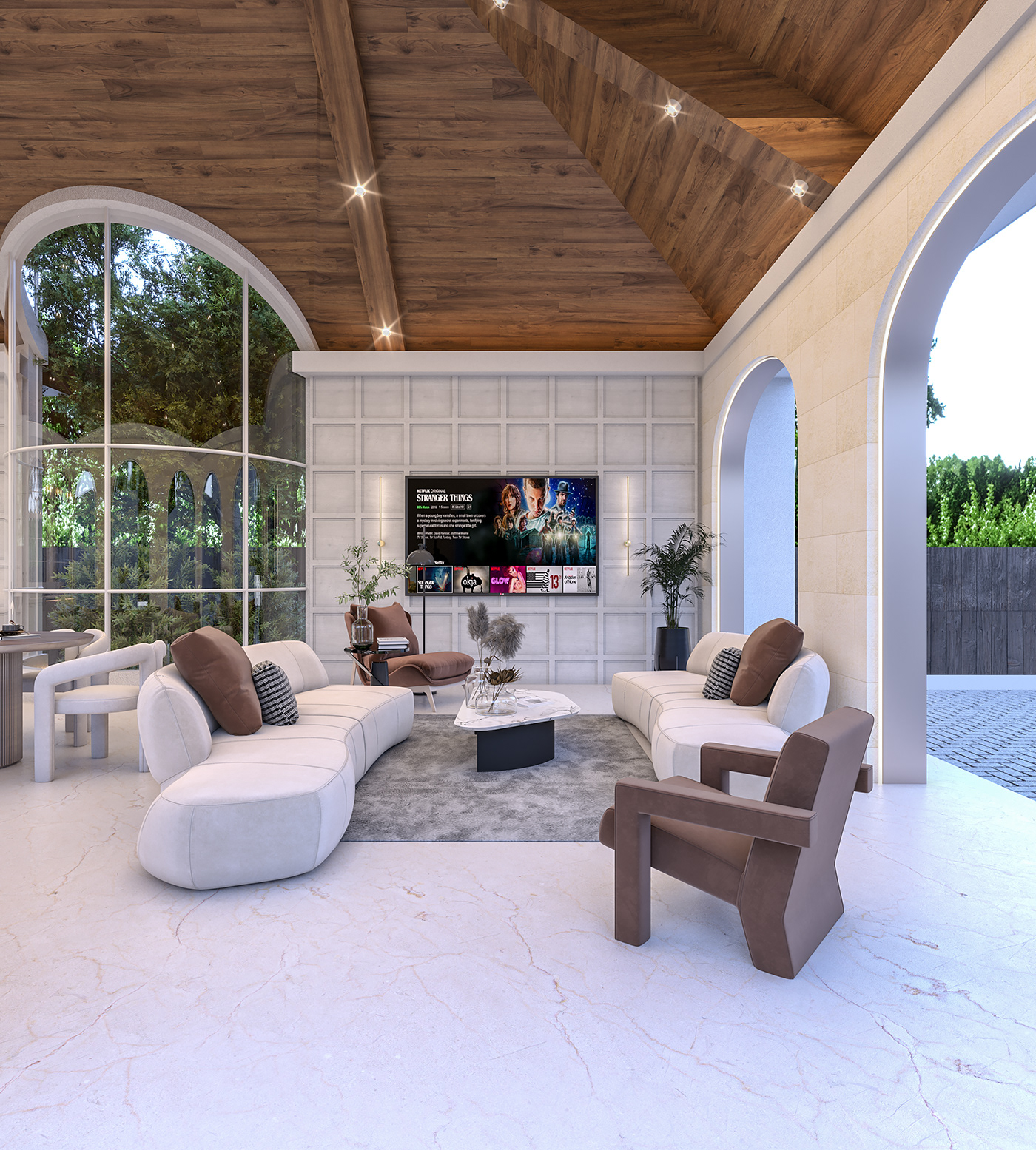 interior design  architecture visualization living room dining room kitchen luxury modern corona BBQ