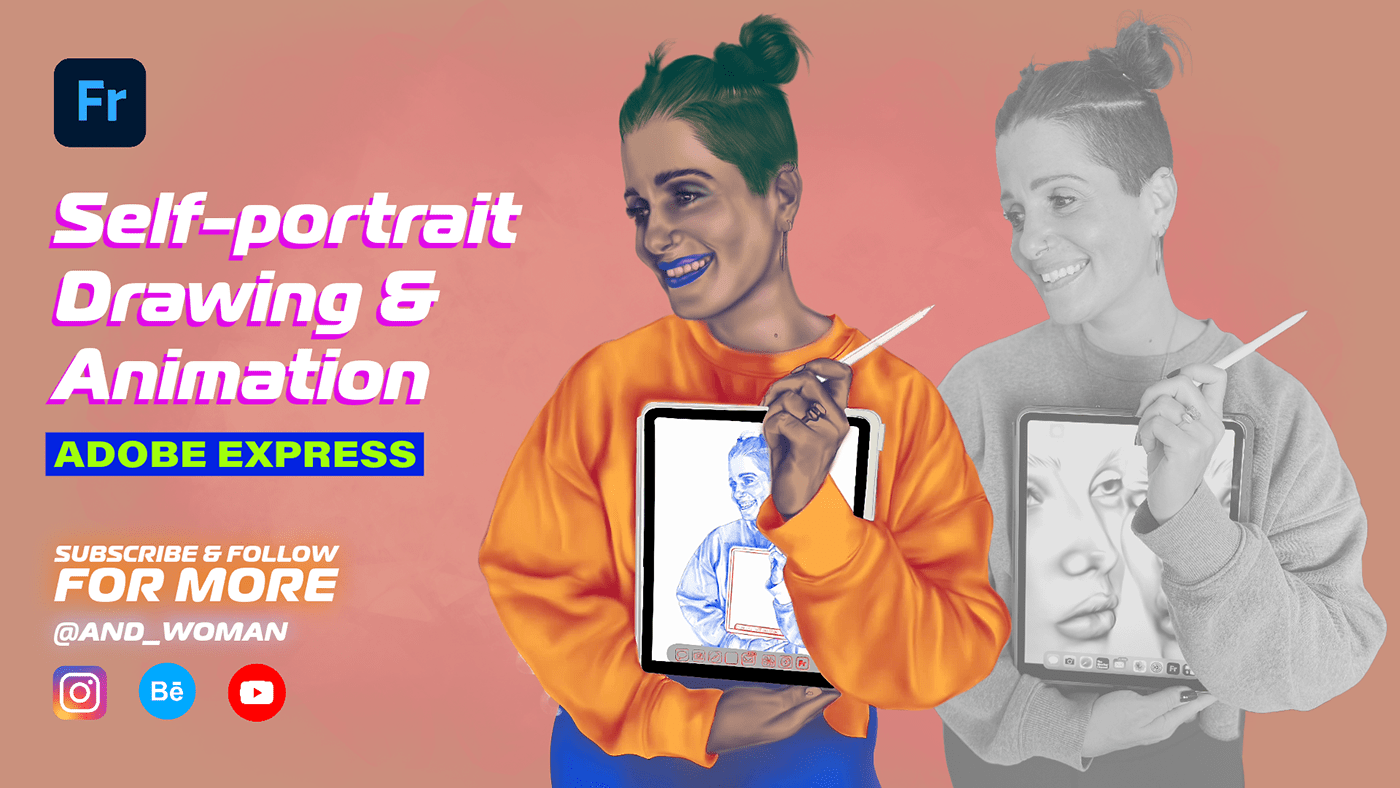 portrait woman self portrait Drawing  digital illustration Character design  animation  motion graphics  2D Animation Social media post