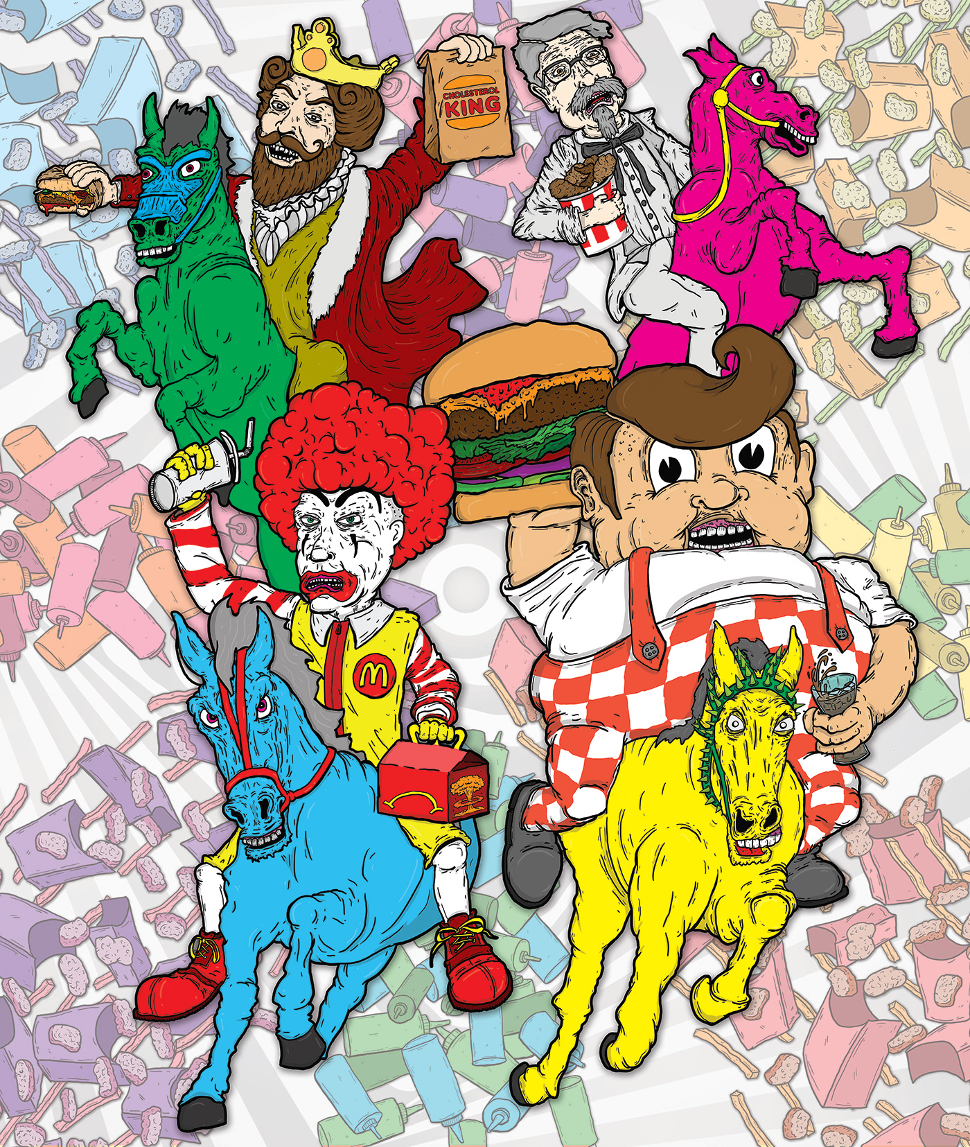 Digital Art  Fast food apoclypse Burger King McDonalds ronald mcdonald KFC big boy horsemen horses