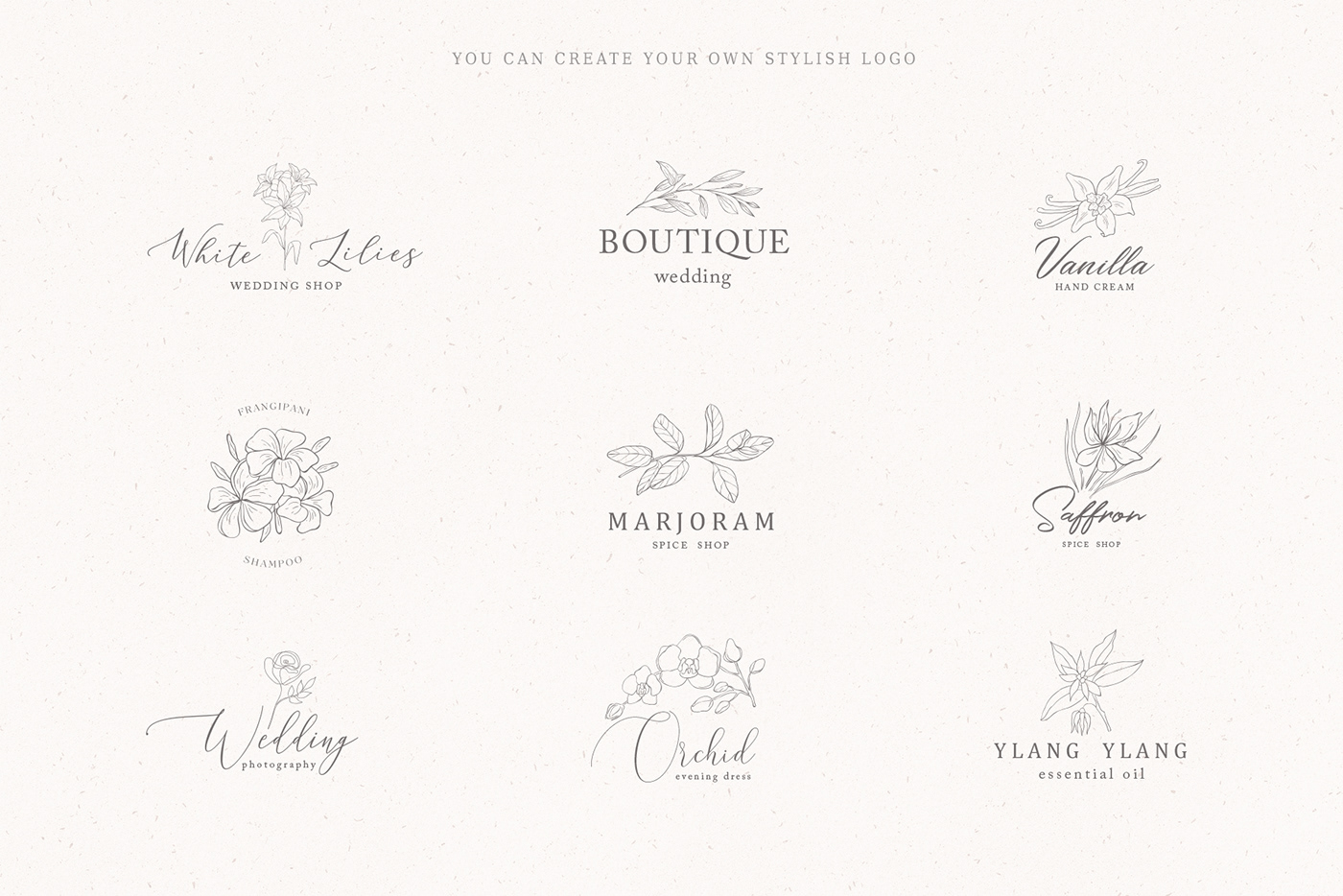 Flowers line art illustration wedding frames floral logo plants invitations Holiday greeting cards tattoo