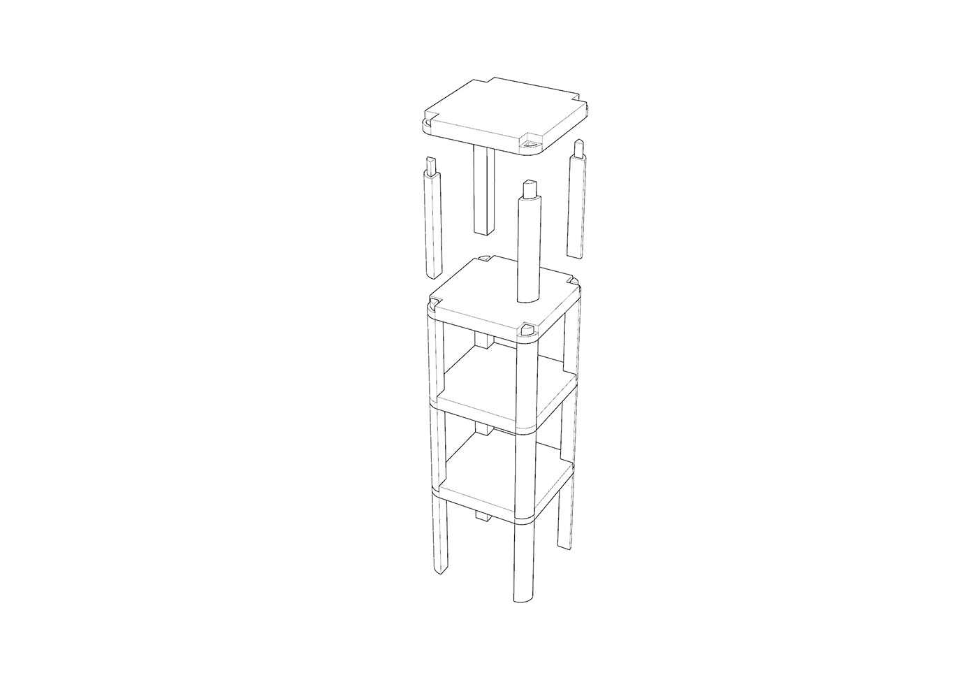 Early prototype drawing of the stackable stool concept.