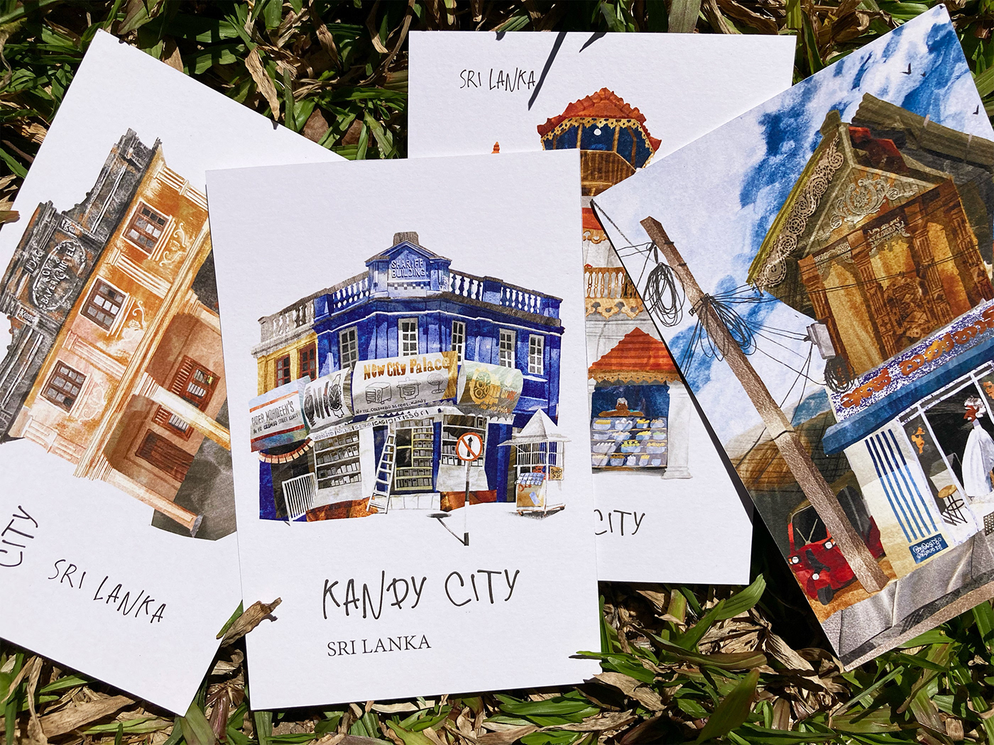 postcards souvenir cards architecture Gift Set Design Printing attractions illustration city attractions postcard design