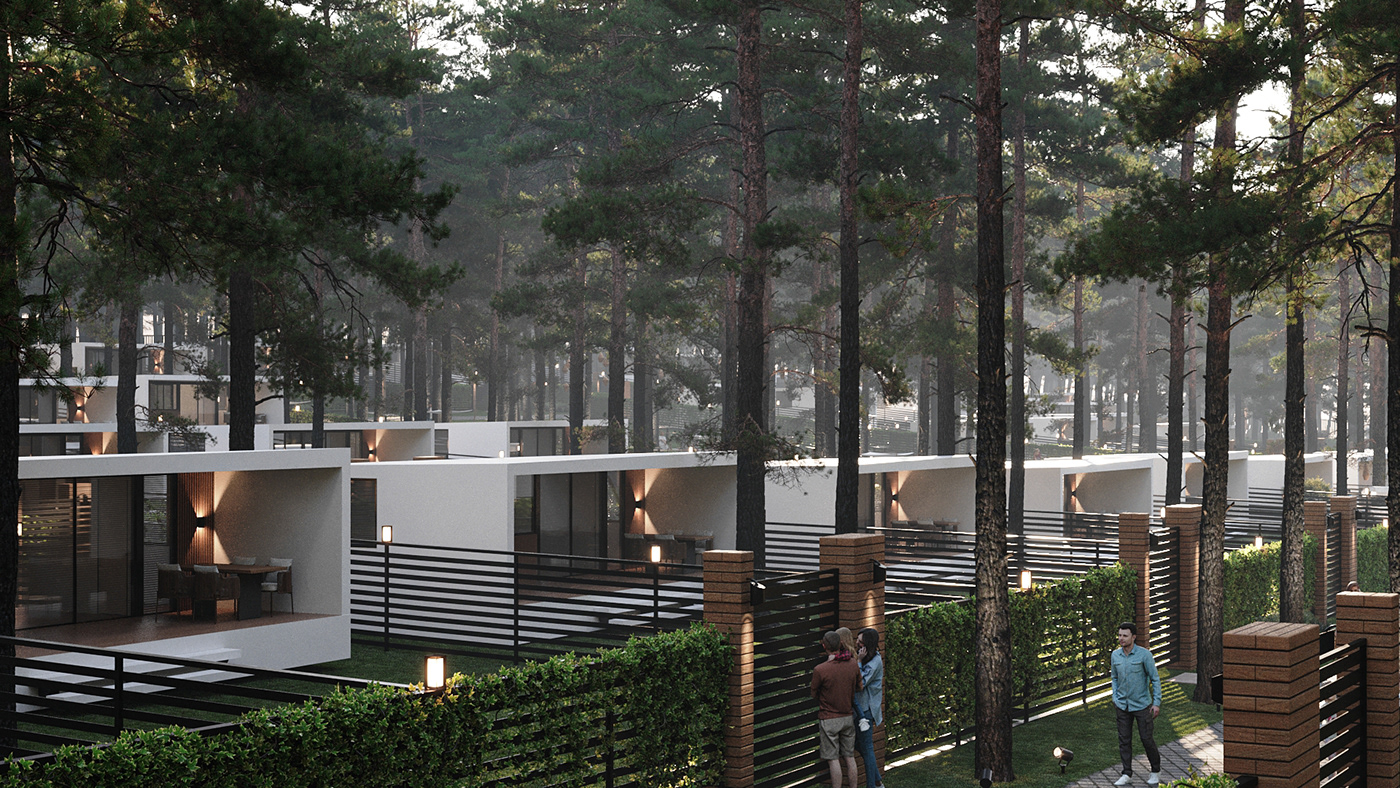 tiny house architecture interior design  Render visualization exterior modern corona forest Landscape