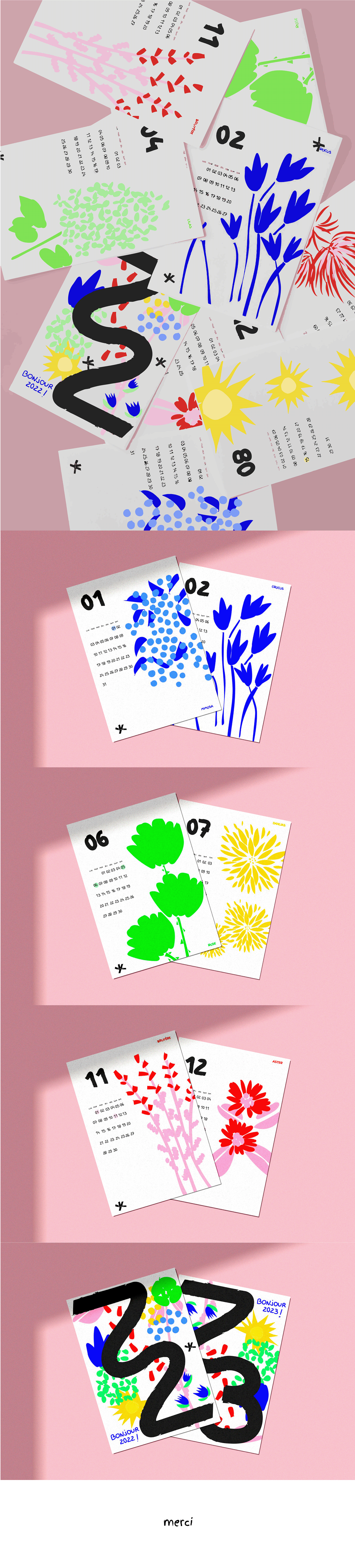 2022 design botanical calendar calendrier Flowers ILLUSTRATION  Illustrator Nature new year plants