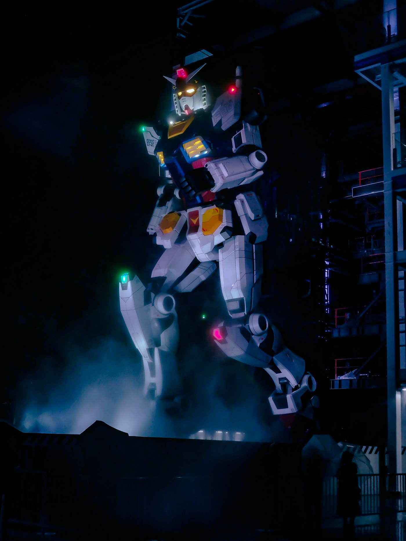Gundam factory yokohama night japan cinematography neon anime robot