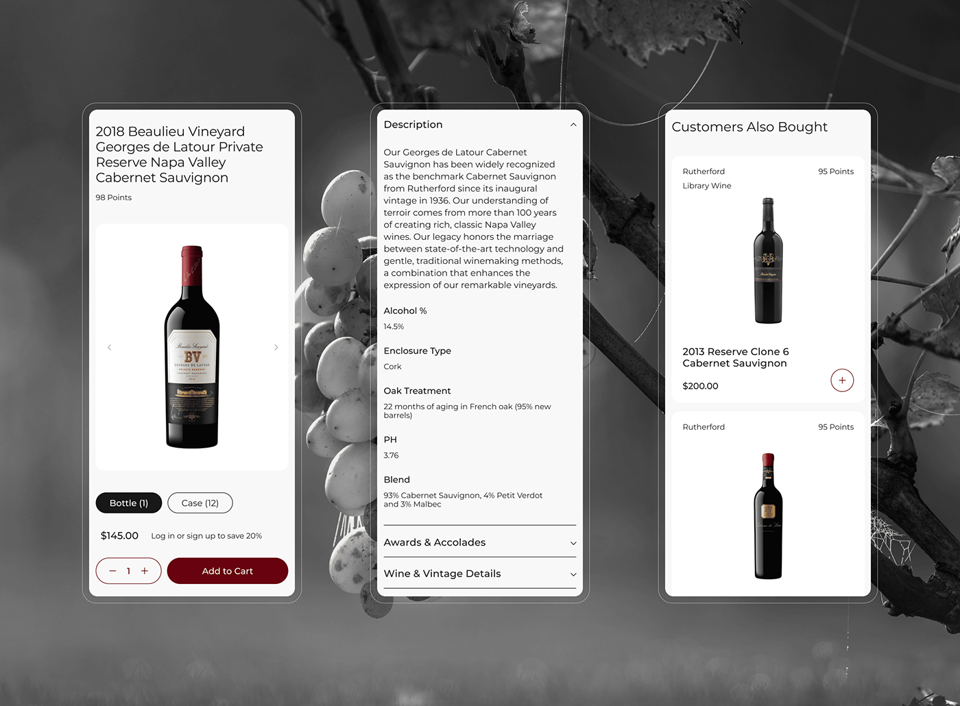 Beaulieu Vineyard concept e-commerce UI ui design UI/UX Webdesign wine winery Winery website