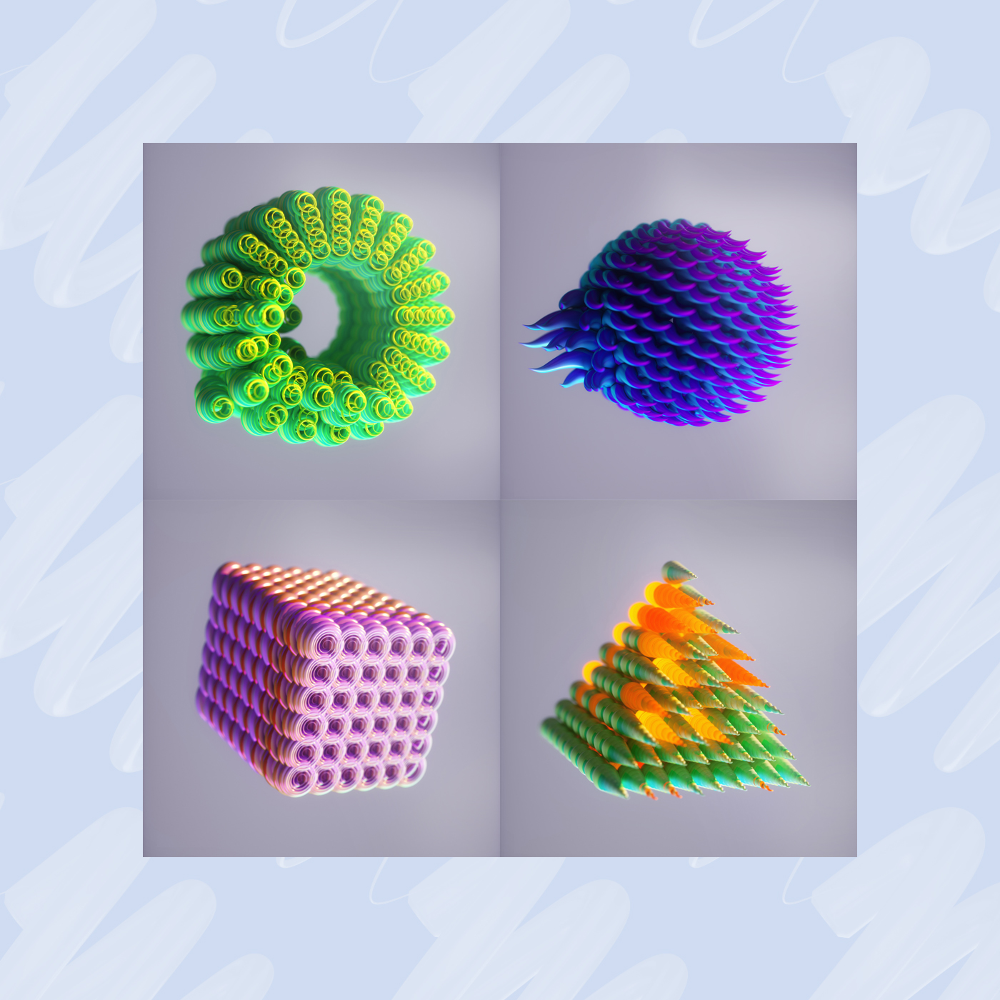 Procedural parametric geometry 3D c4d octane cube sphere Spiral abstract