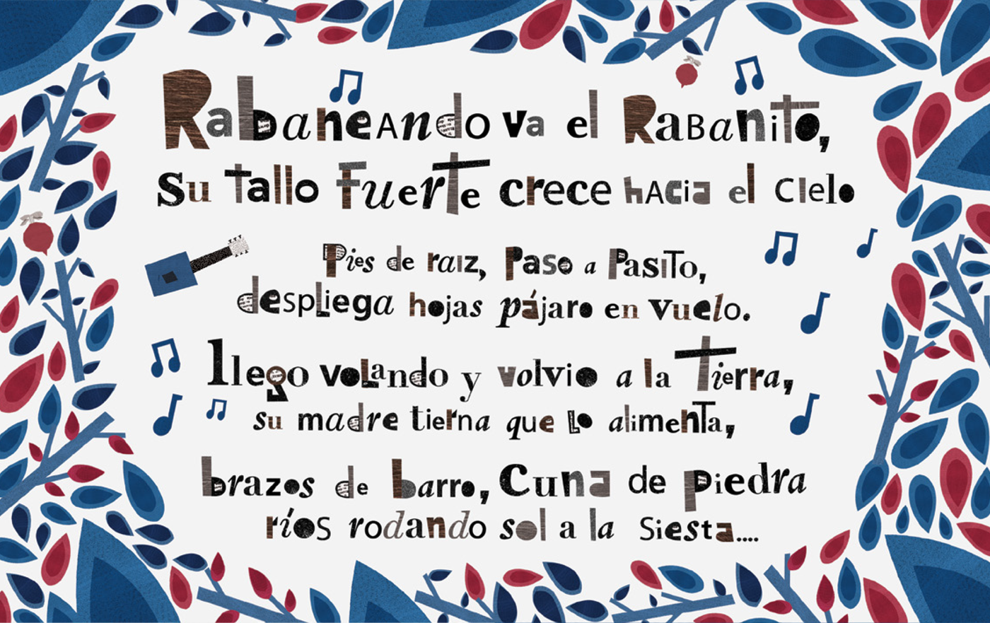 collage Rabanito radish Gaucho morosi galickas texture newspaper children childrenbook book roldan animales cuento lettering