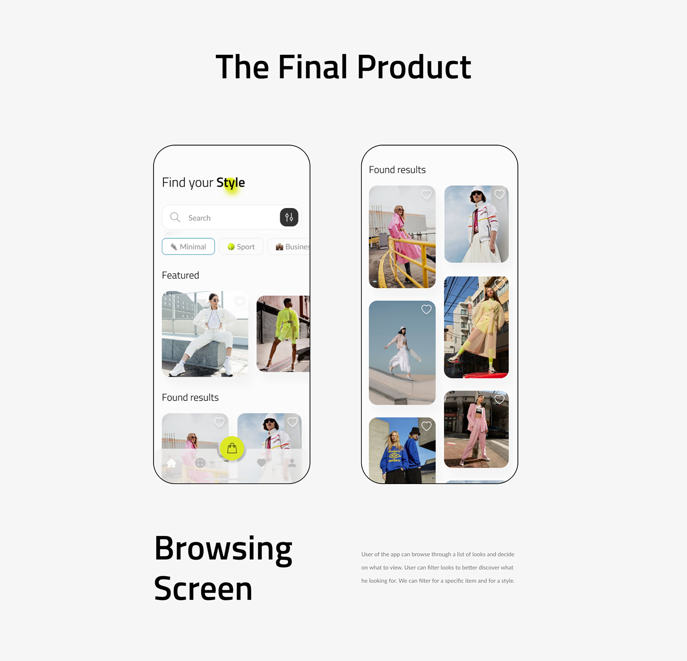 app e-commerce Fashion  INFLUENCER look minimal mobile product shop UI