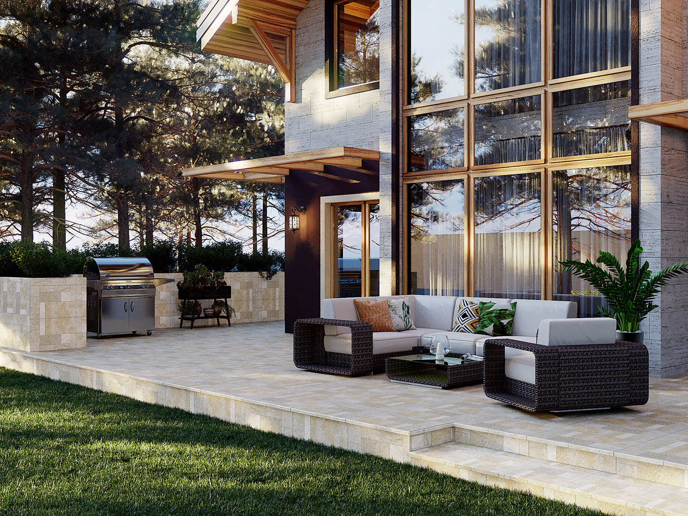 porch design visualization modern high-tech new Style
