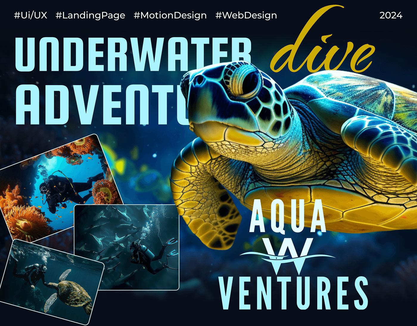 UI/UX Web Design  aqua landing page wow design dark motion design Responsive Design diving Aqua Tourism