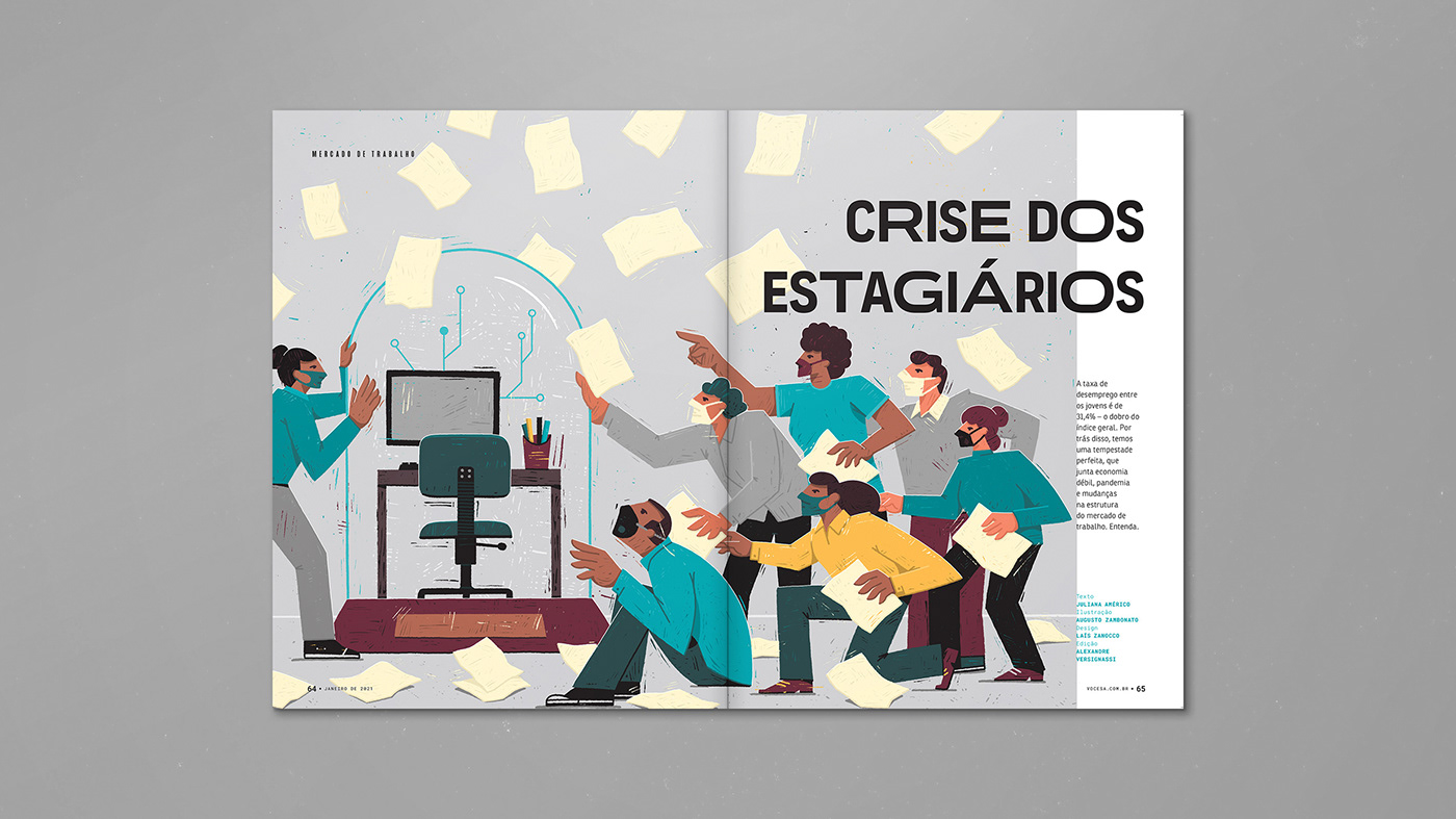 business Character crisis editorial Employment flat internship job magazine texture