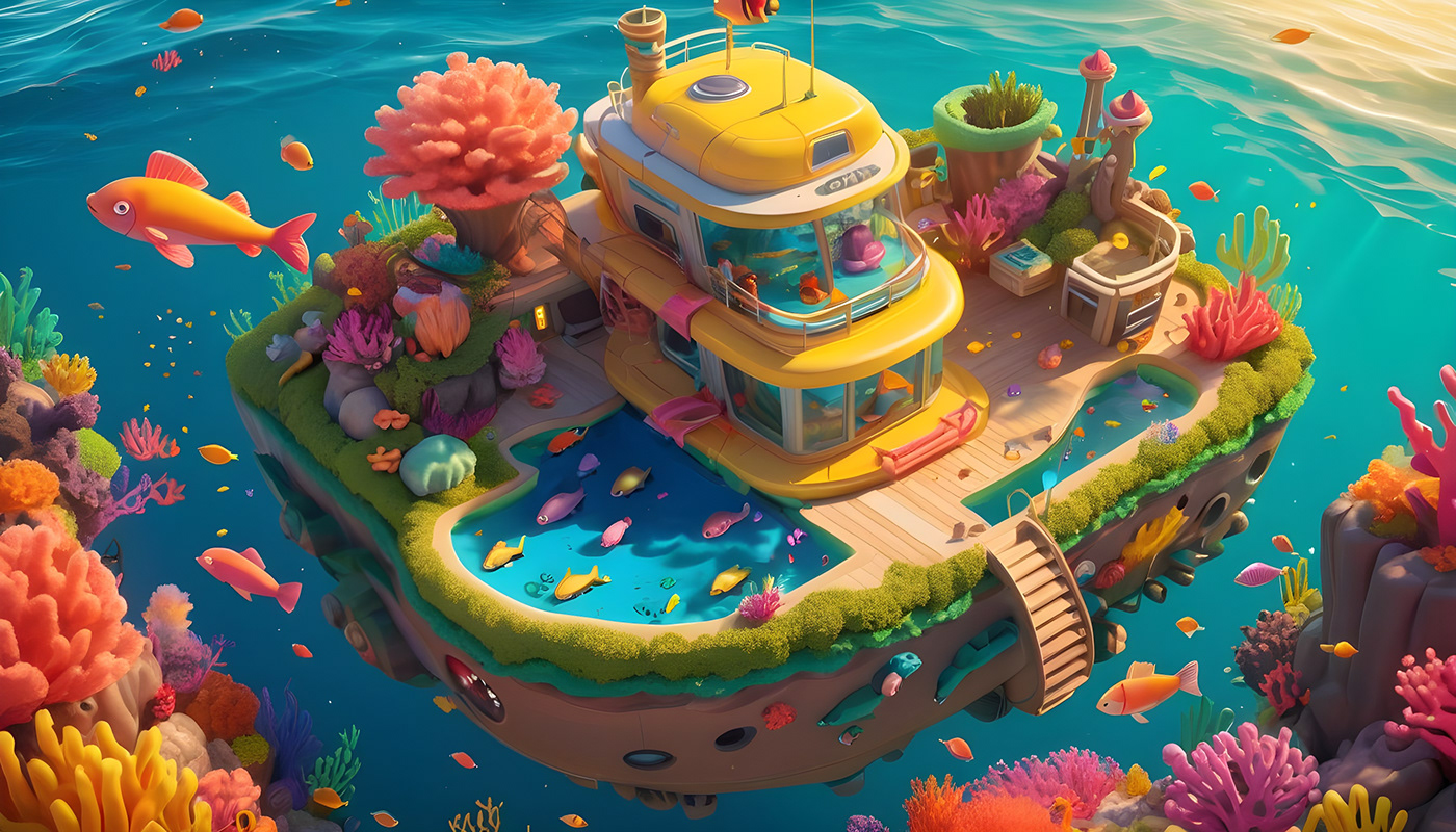 desing Illustrator paisaje submarine peces de colores