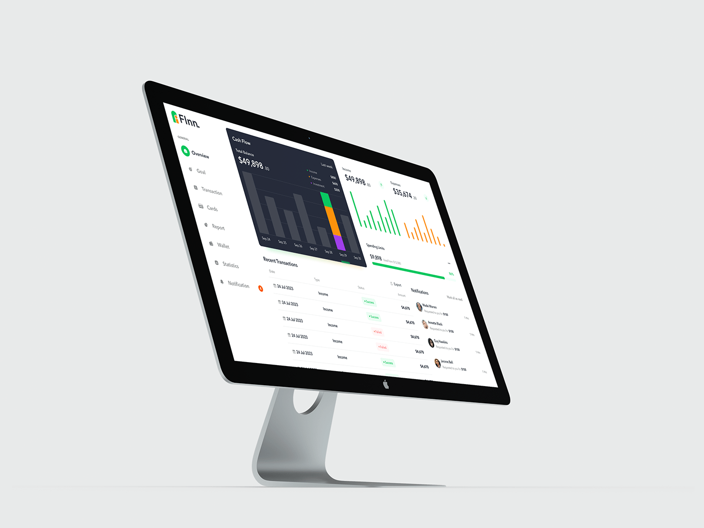 home Banking dashboard minimal ui Clean Design Modern Design cashflow chart web interface UI/UX platform design