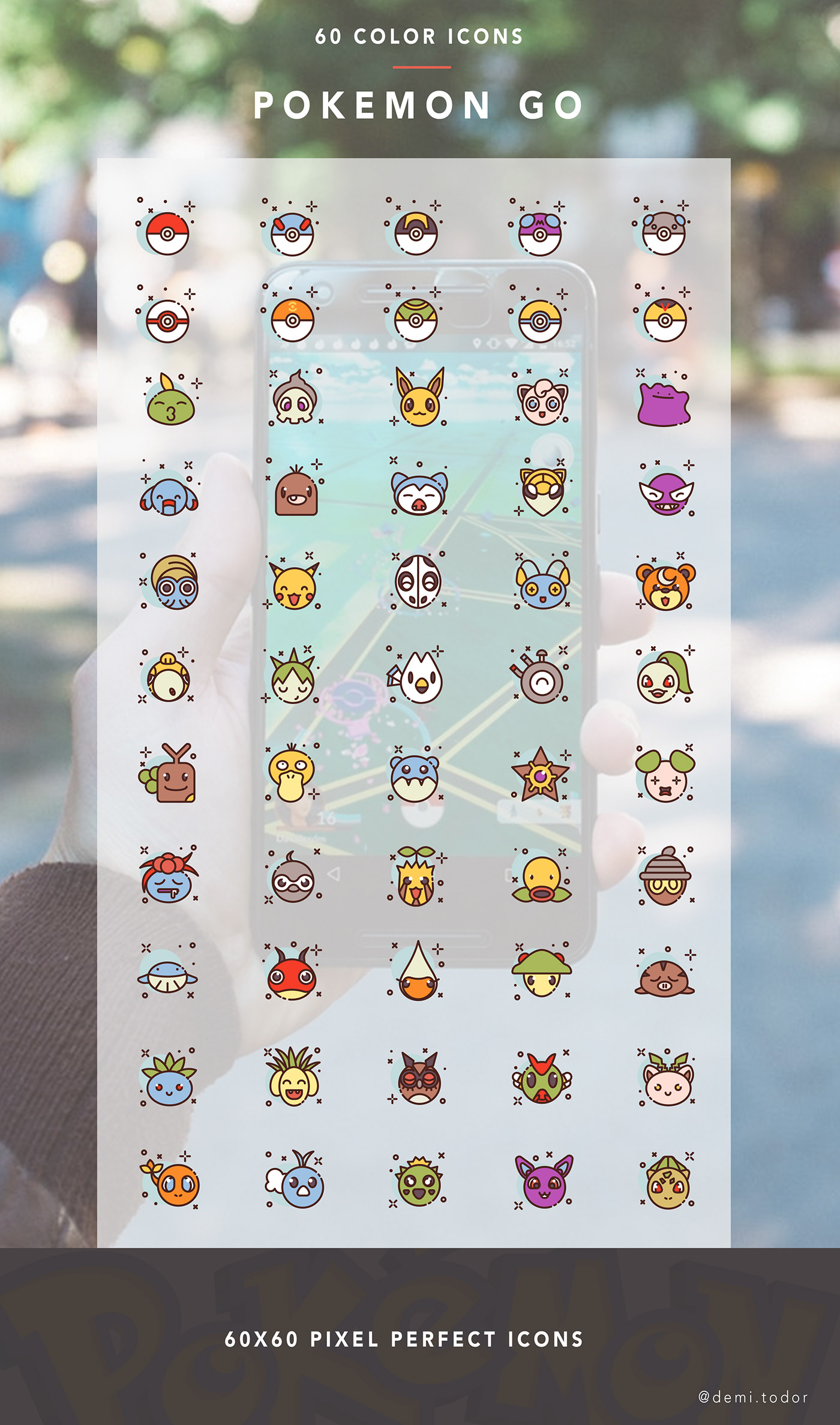 Pokemon icons color pixel line