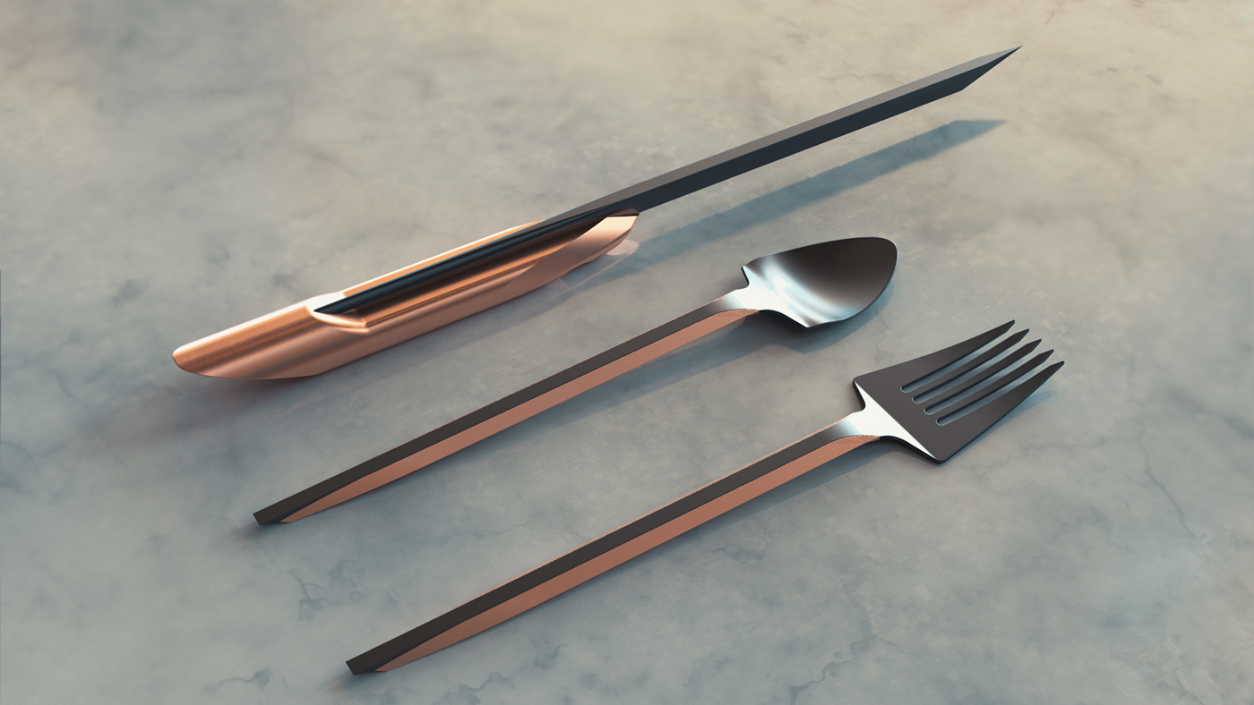 cutlery dinnerware flatware fork Fusion360 knife redshift spoon utensils