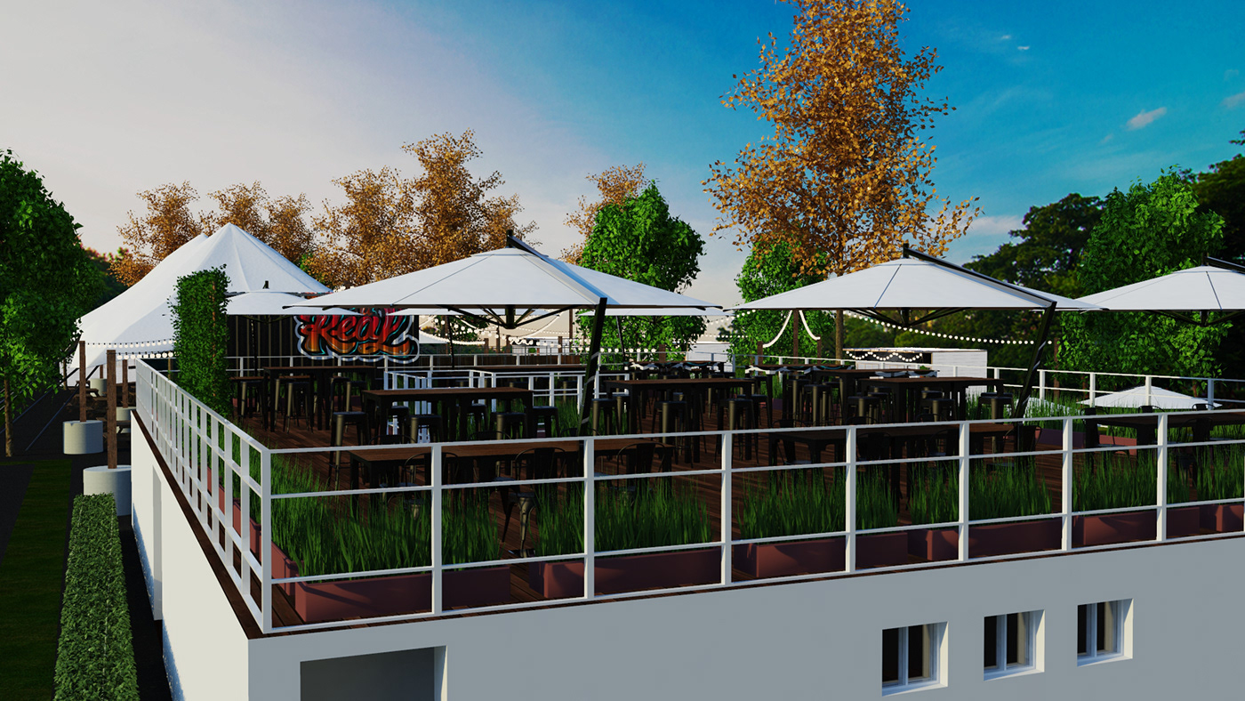3D Rendering architecture beergarden Landscaping Design mexico Queretaro visualization