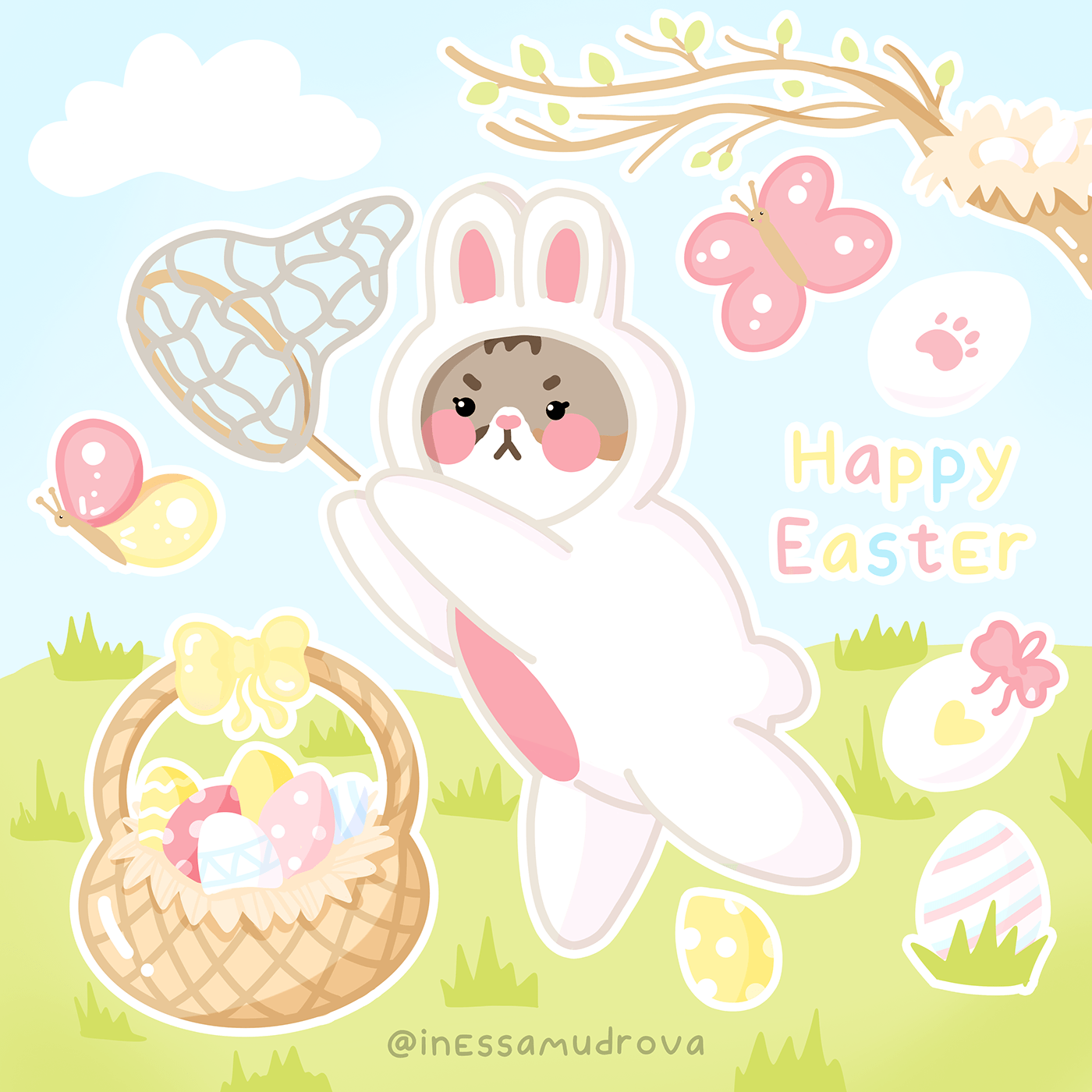 bunny cartoon cute style Digital Art  Easter happy easter kawaii art Sticker Book Sticker Design stickers