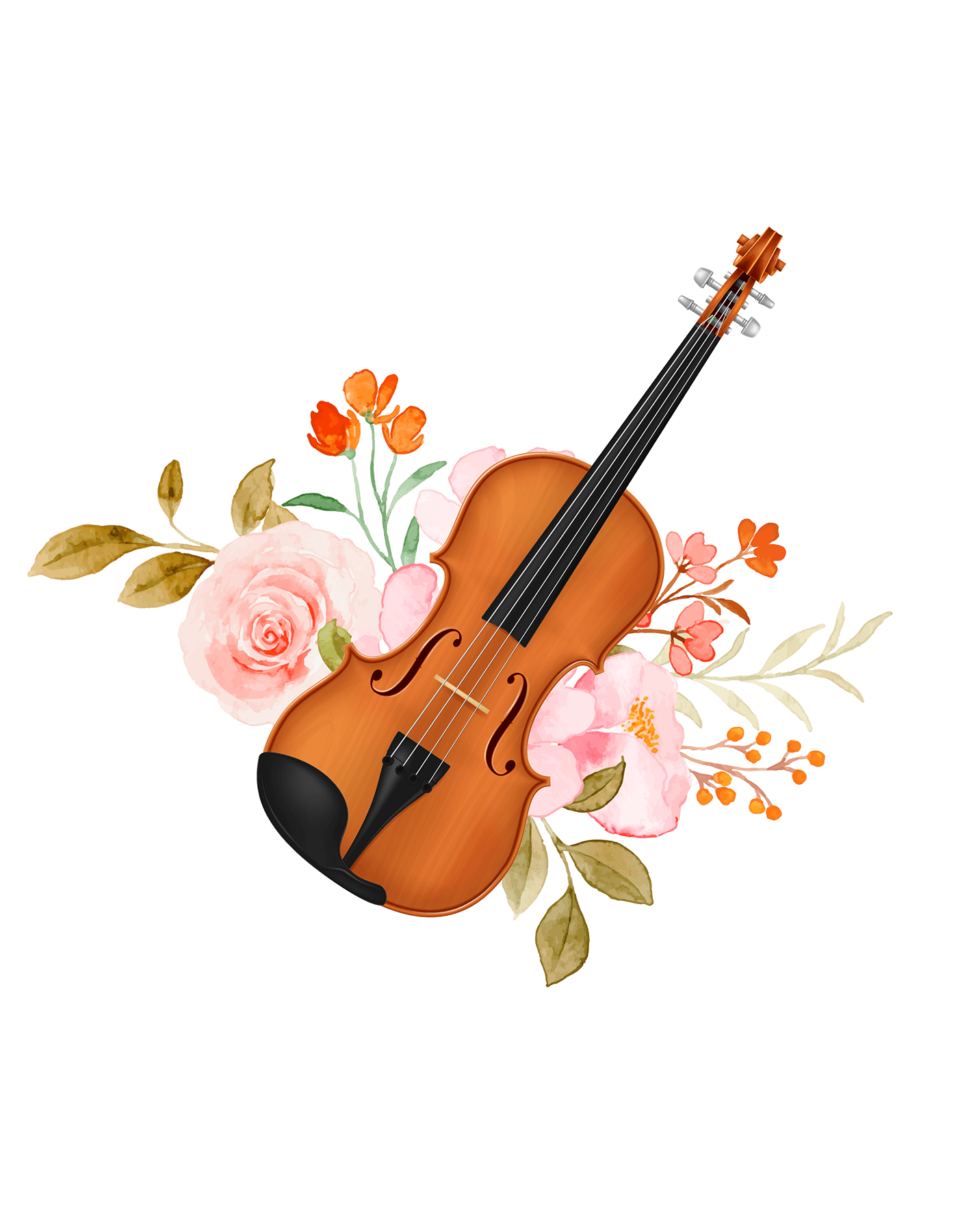 music instrument guitar rock Flowers watercolor Nature musician art digital illustration