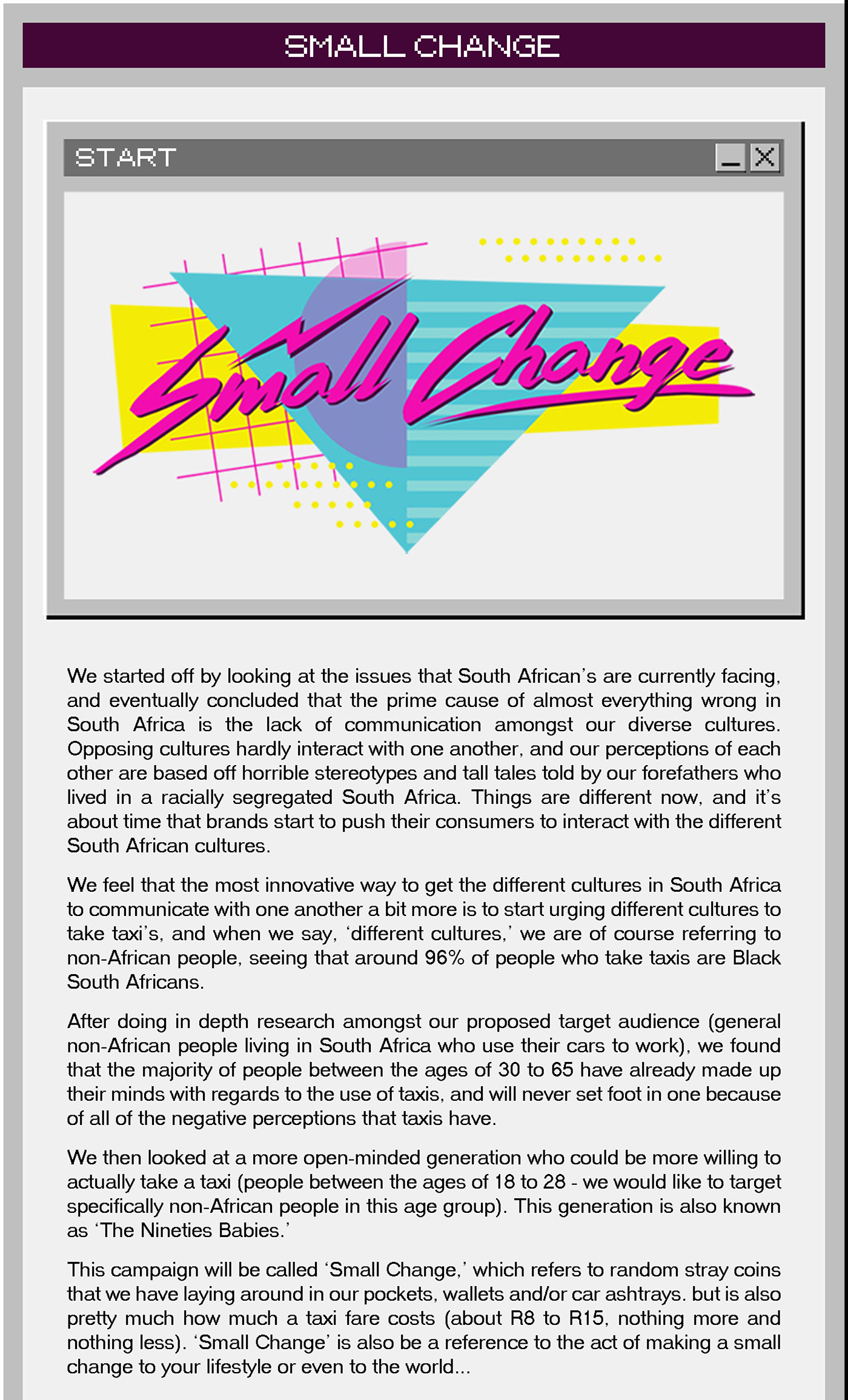 Retro app design south africa public transport small change 90s