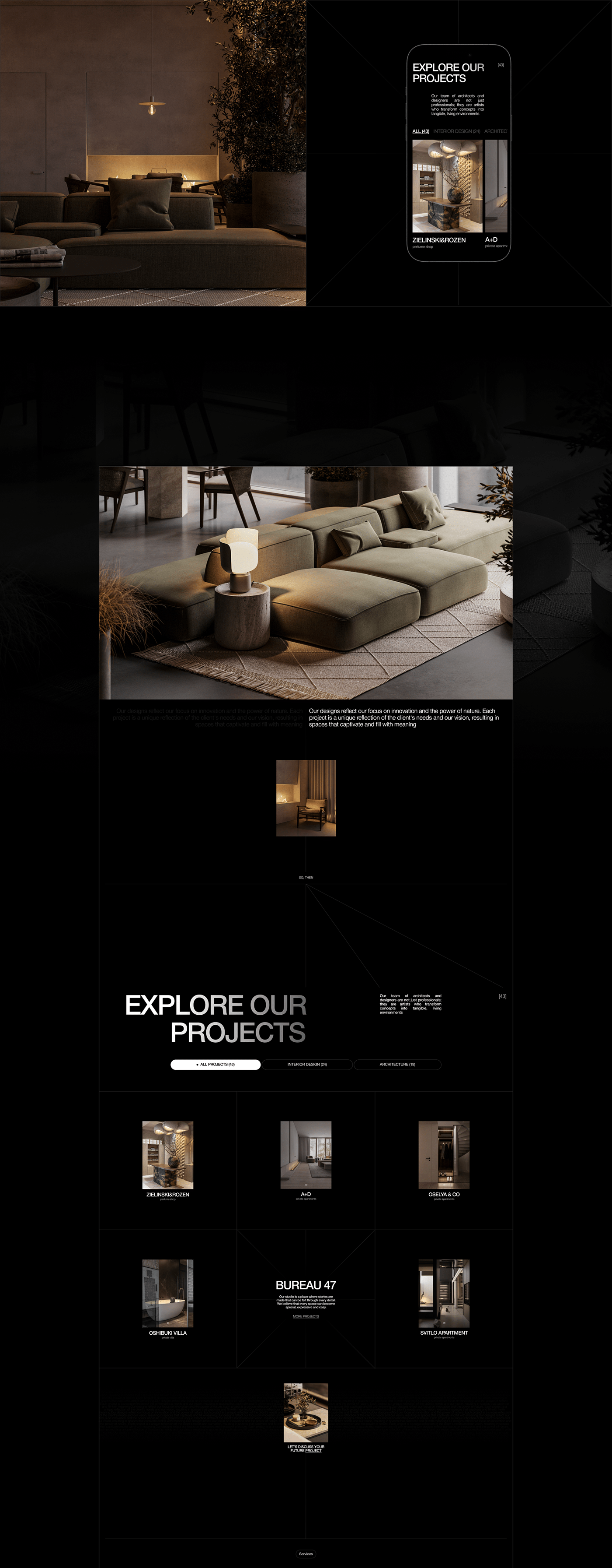 Website Design interior design  UI/UX landing page design Minimalism architecture visualization