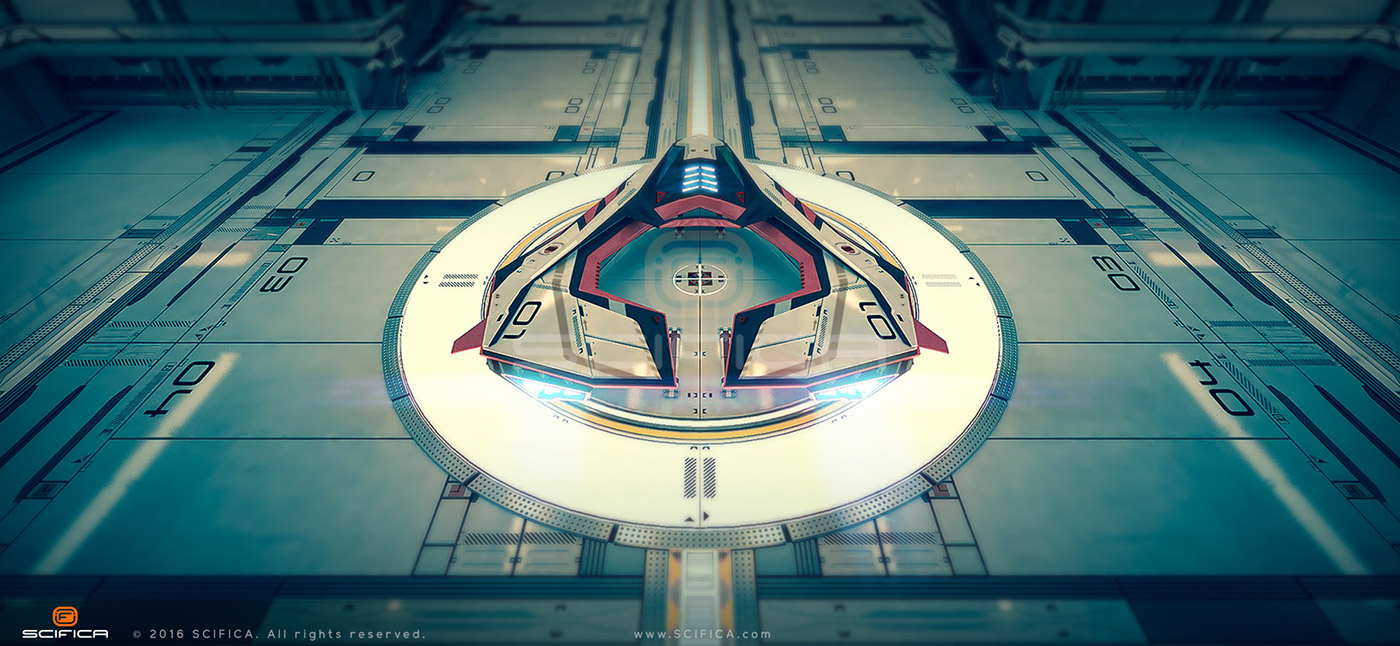 Scifi sci-fi 3D model modeling Interior spaceship hangar hallway corridor