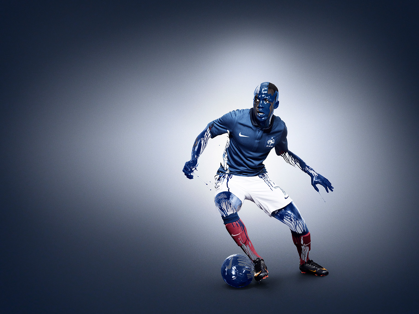 retouching  Nike football soccer sport blue paint drip