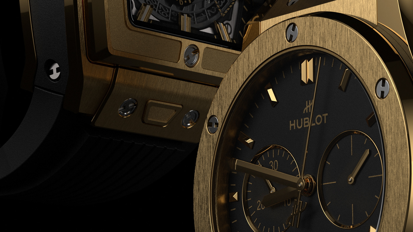 3D abstract fluid gold hublot Liquid luxury vray watch