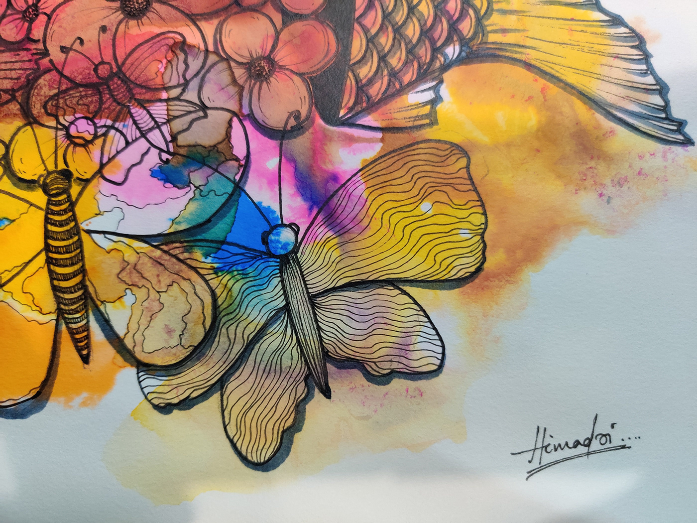 bloom colour contemporary art existence feeling fish fish art holi ILLUSTRATION  Nature pen work