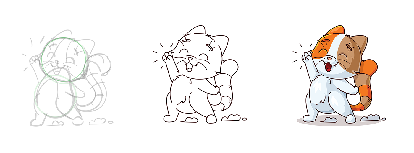 cartoon adobe illustrator vector animals cute Cat squirrel line