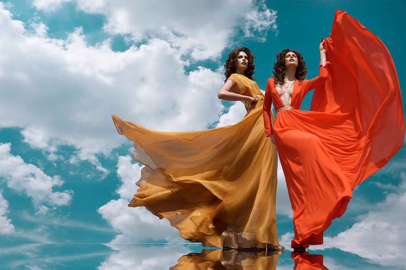 Colombian designer Collection jvdas berra campaign spring summer International model paragon SKY clouds blue
