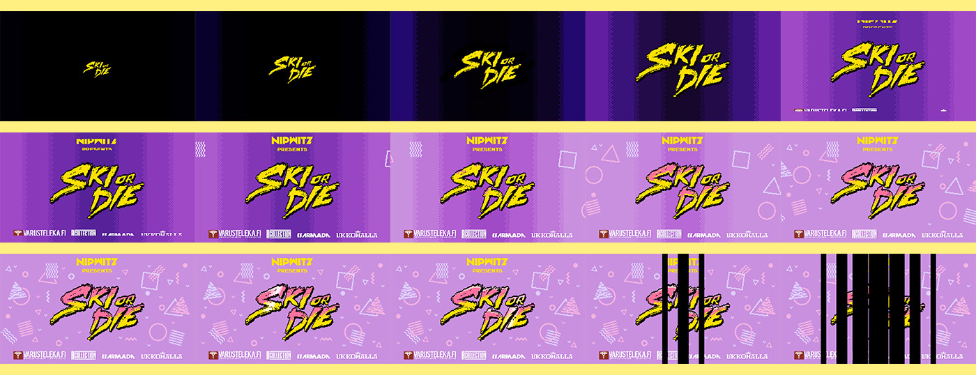 Pixel art Ski 80s 90s purple yellow pink extreme