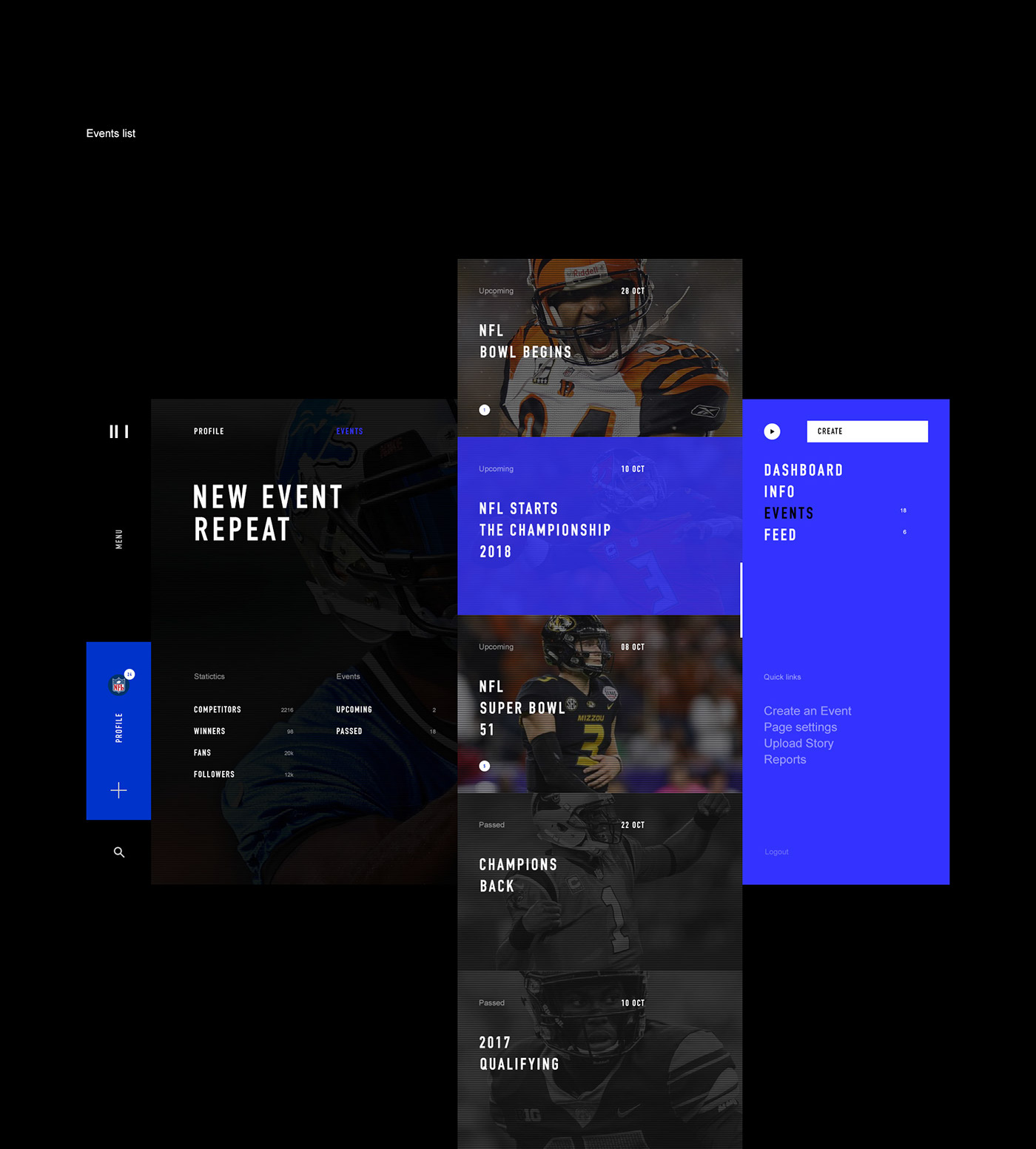 sport minimal Web desktop clean clear social network black blue