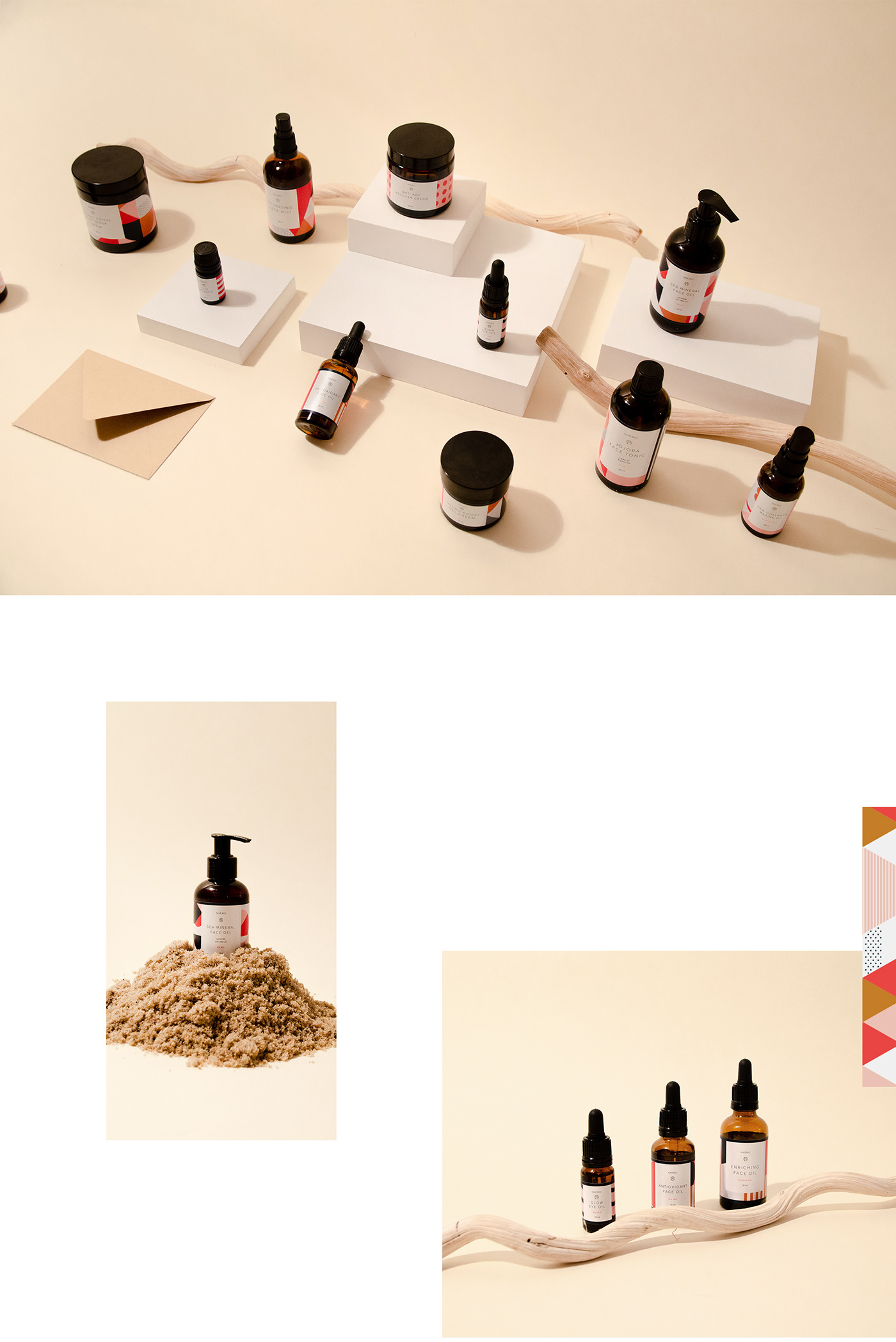 Cosmetic branding  Packaging geometric abstract beige Label modern beauty organic