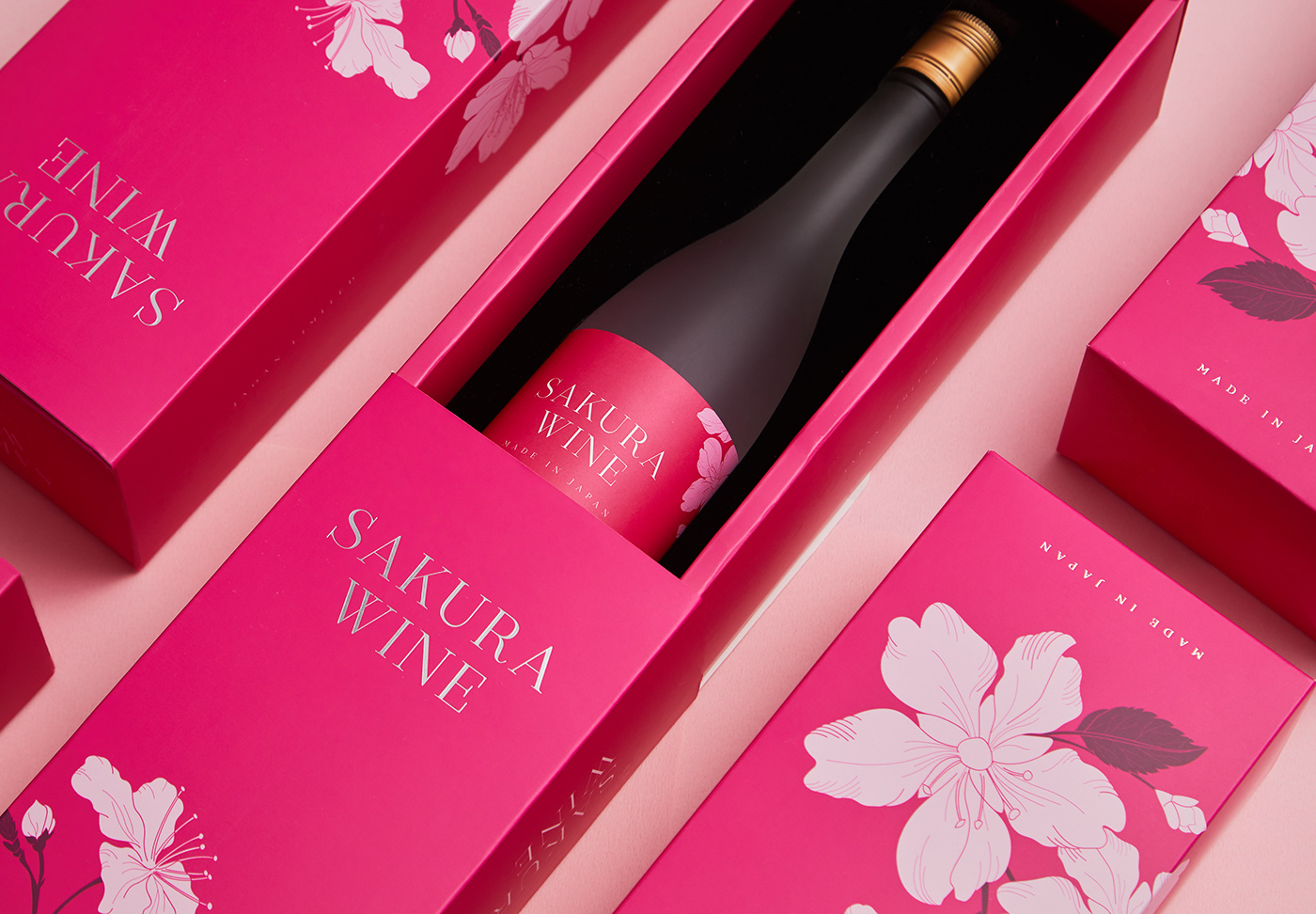 giftbox japan Packaging sakura wine 包裝 日本 櫻花 禮盒 酒瓶