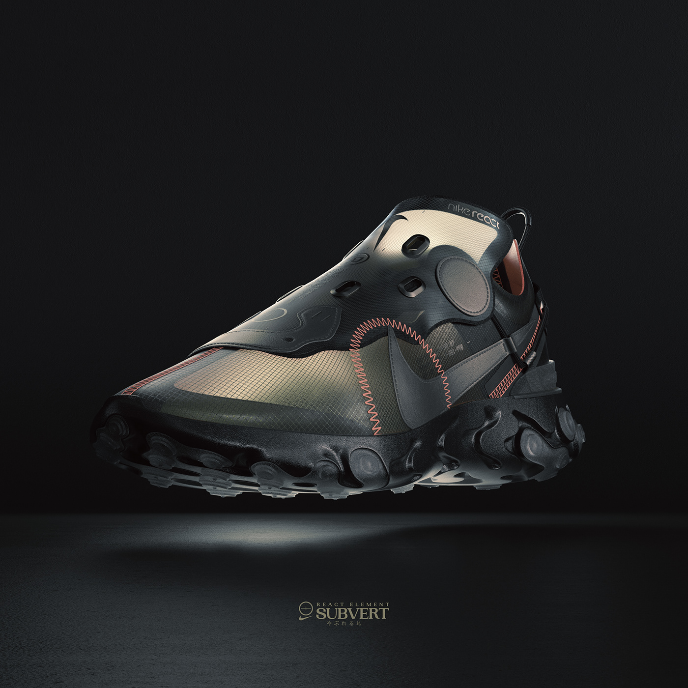 Nike footwear shoe industrial design  rendering product render Fashion  sneaker 3D Cyberpunk