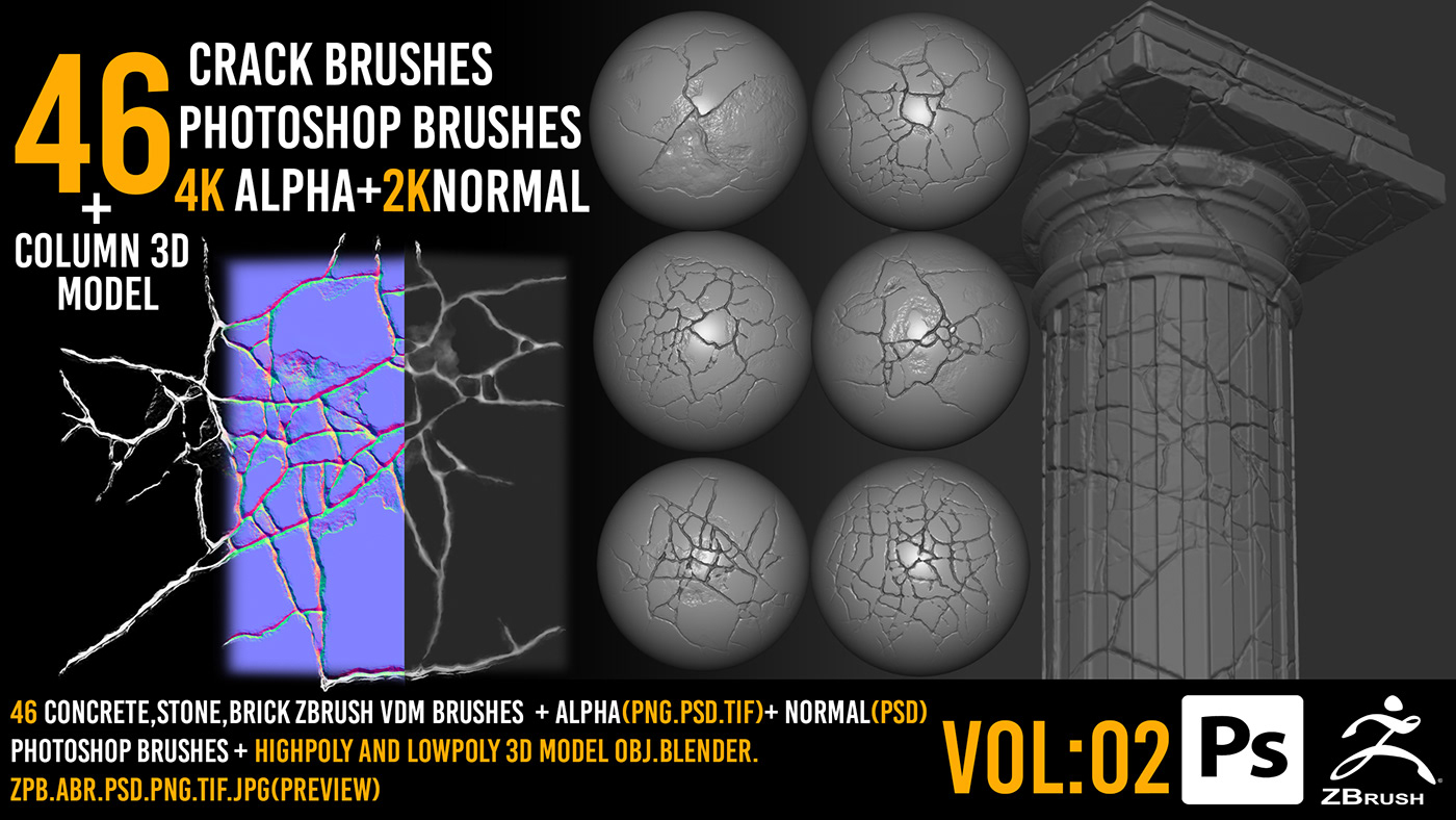 Alpha Artstation brush crack damage Marketplace normal photoshopbrush texture zbrushbrush
