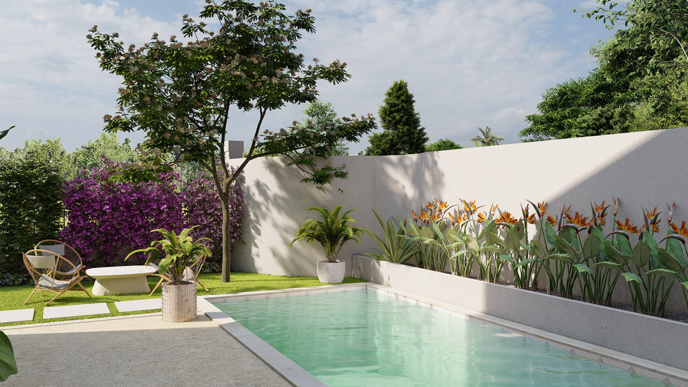 Outdoor Landscape garden Landscape Architecture  gardendesign Render visualization 3D exterior palmtree