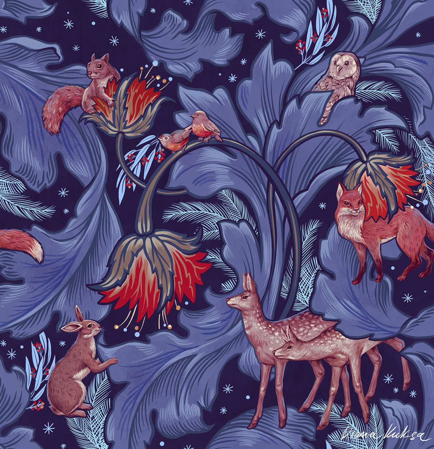 Christmas animal pattern digital print ILLUSTRATION 