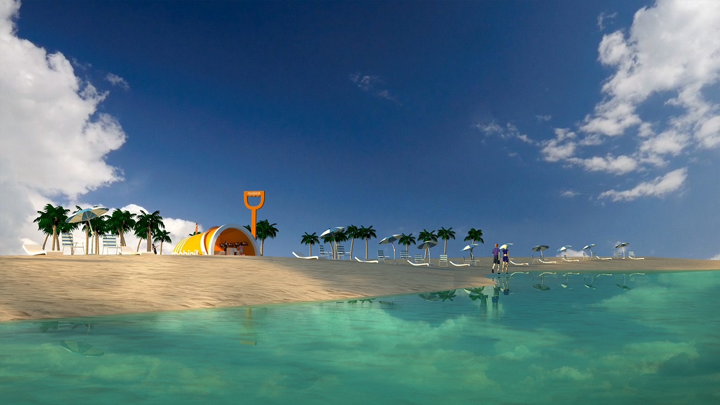 Adobe Portfolio Mobinil booth Kiosk beach 3D