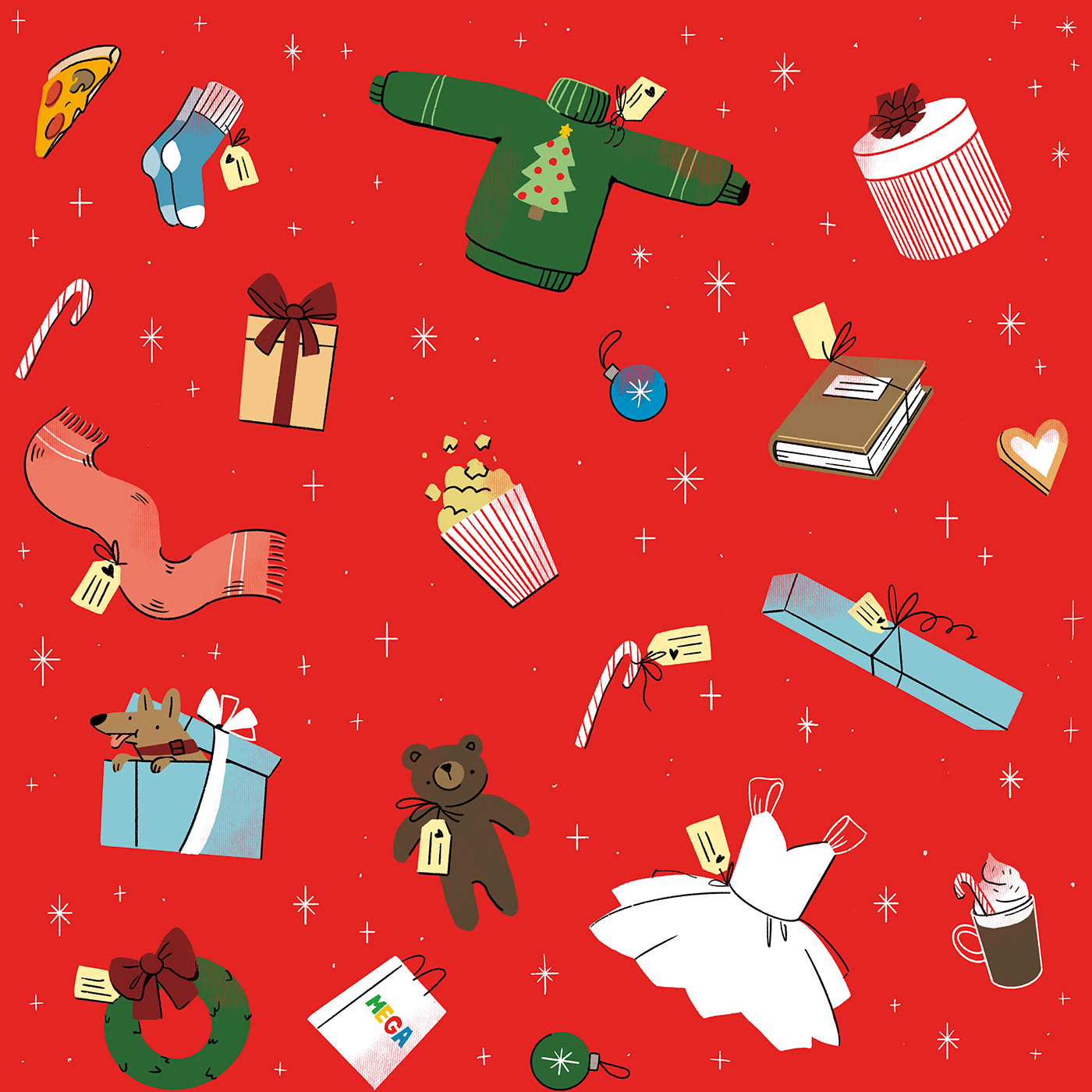 family mega print new year Christmas illustrations gift paper wrapping Christmas wrapping paper Wrapping paper