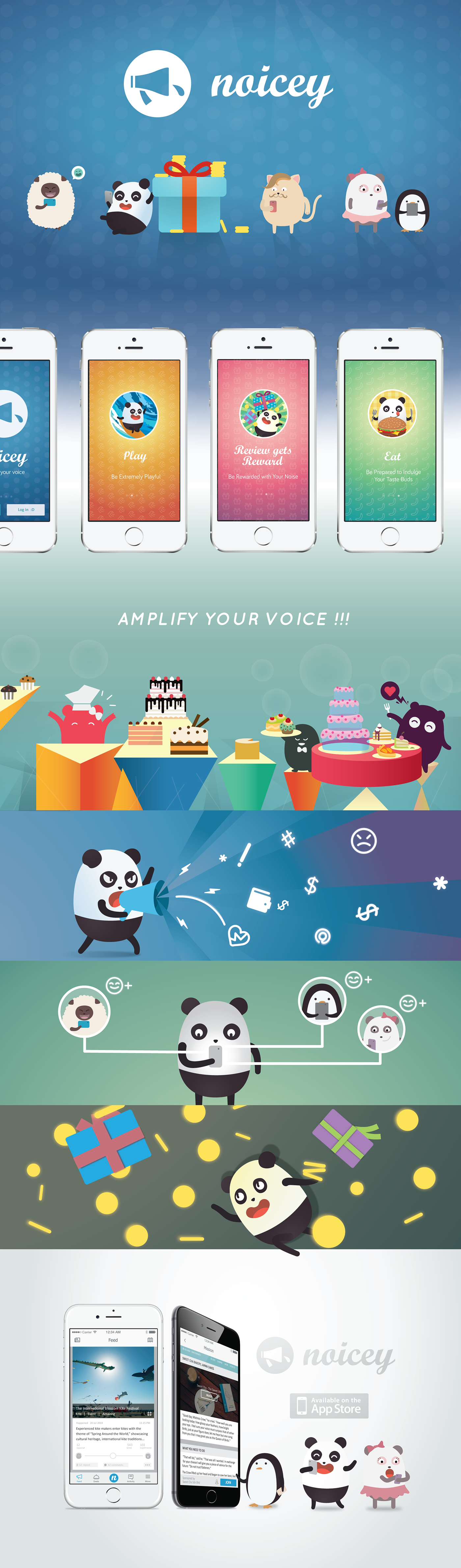 brand identity noicey app UIX user interface user experience Character design  Character Panda  Fun