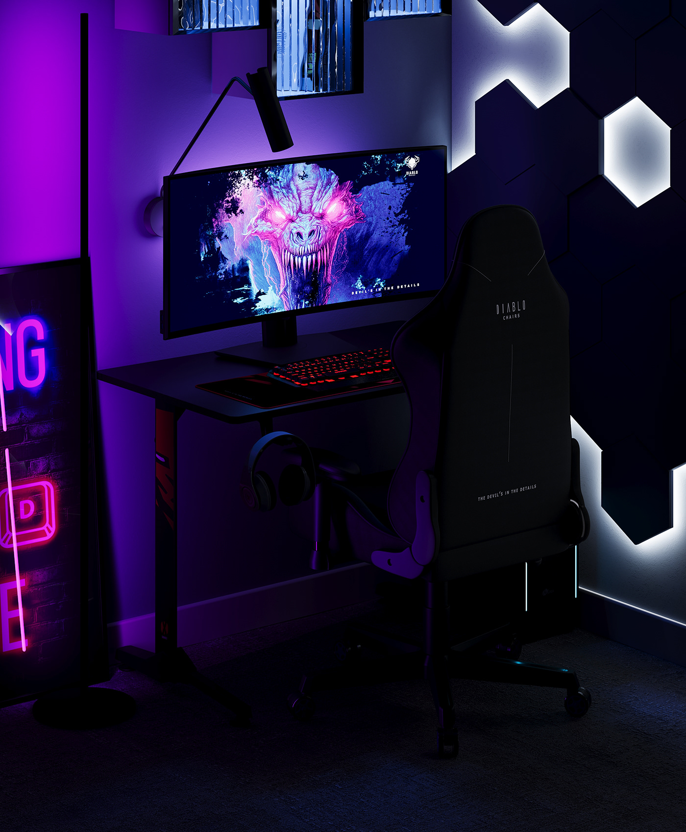 furniture gamingzone gamingchair chairdesign manufacturing visualization led lights Gamers Gaming 3d modeling